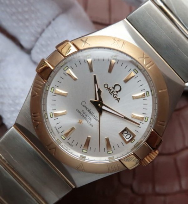 Replica Omega V6 Constellation 35mm White Dial YG Bezel SS Bracelet A2500 - Elite Watch Atelier