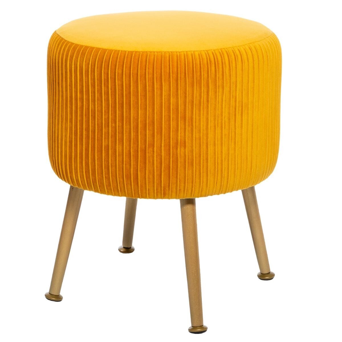 Stool "Solaro" Pleated velvet, Mustard yellow