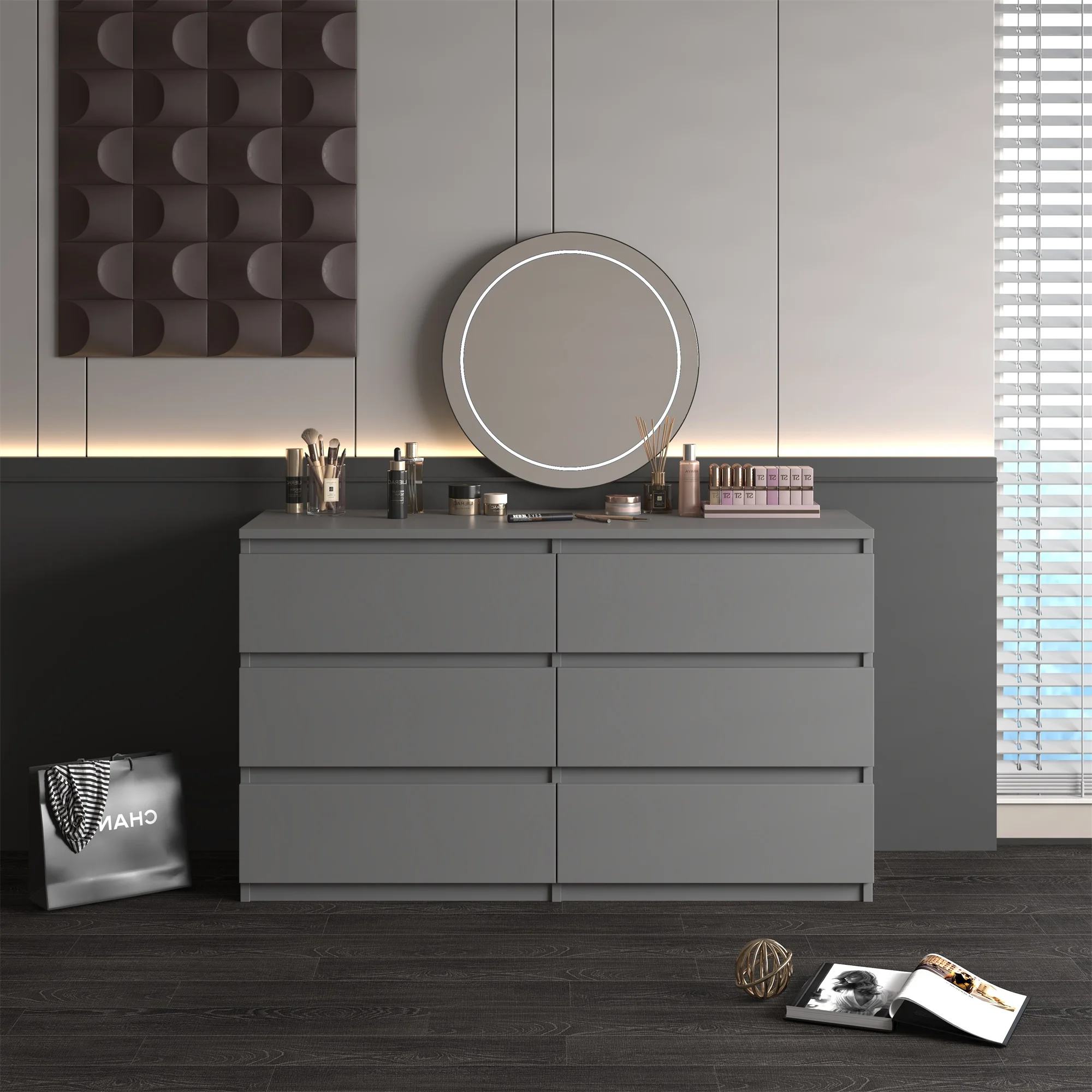 Kadyn White Chest of Drawer, 6 Double Drawer Dresser for Bedroom, Modern Storage Cabinet for Living Room, Dresser - Image 137