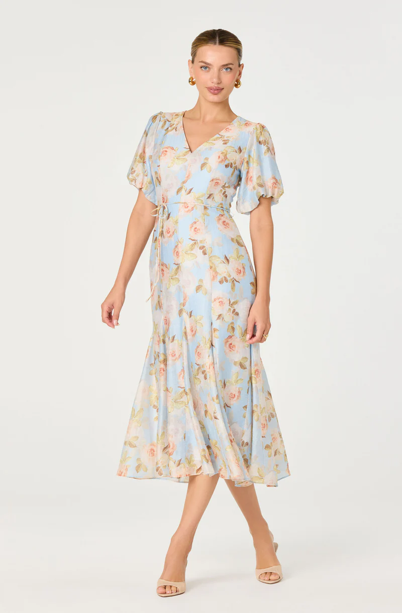 Lavena Floral Balloon Sleeve Midi Dress