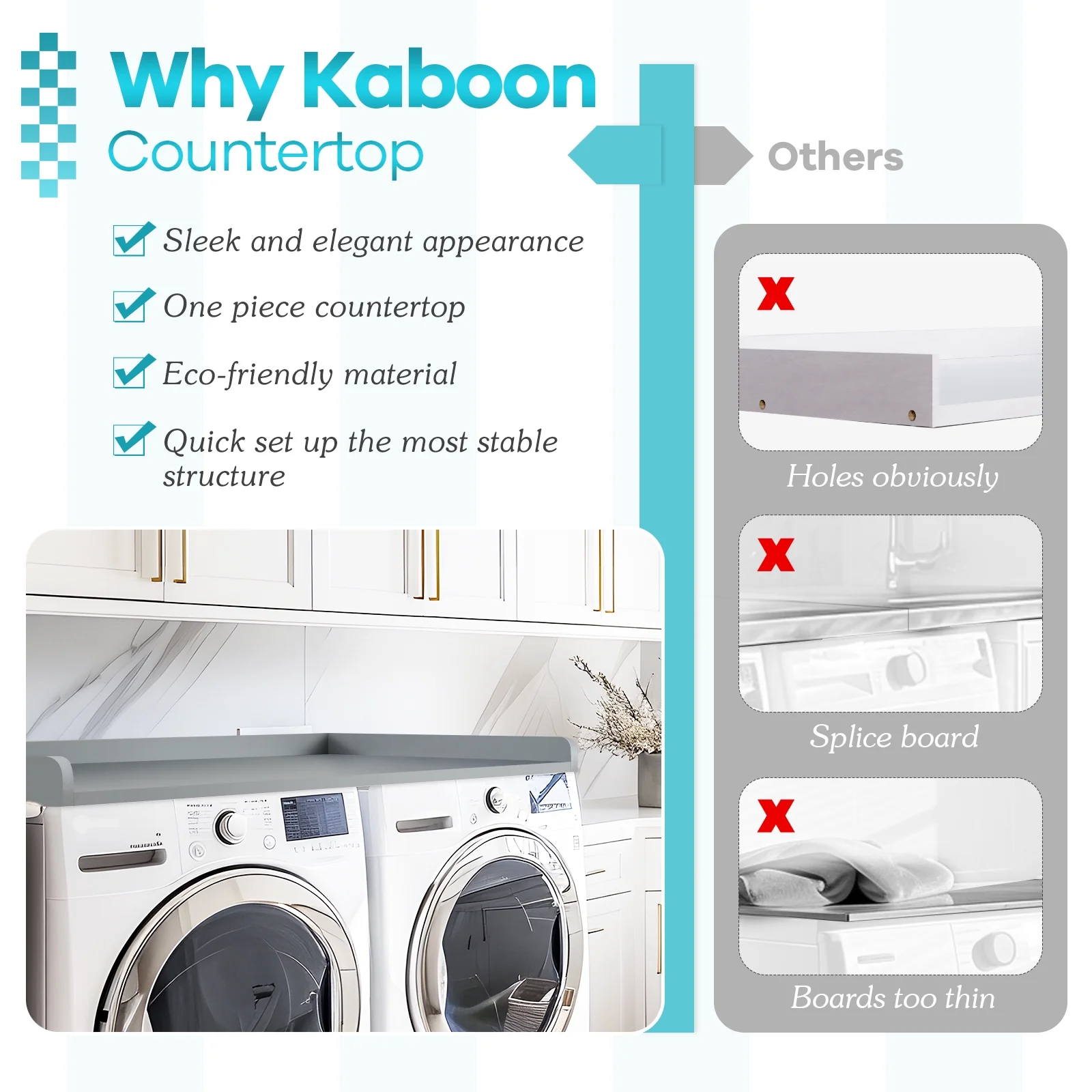 Kaboon Washer Dryer Countertop with Edge Rails, 27.5" x 54", Light Walnut - Image 63