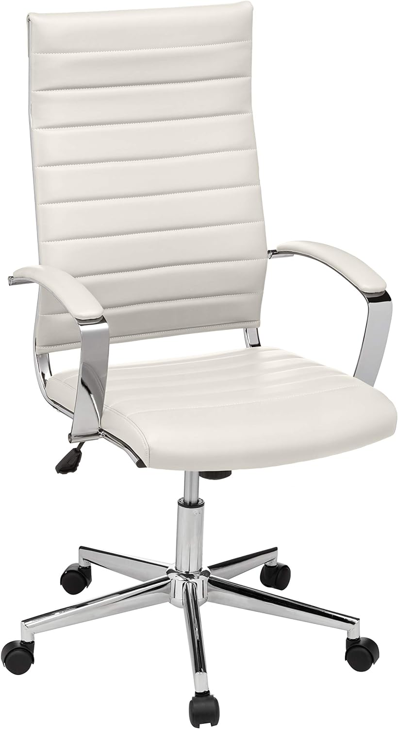 Amazon Basics High-Back Swivel Office Chair with Lumbar Support, Ergonomic Ribbed Faux Leather, Modern Style, 45.25