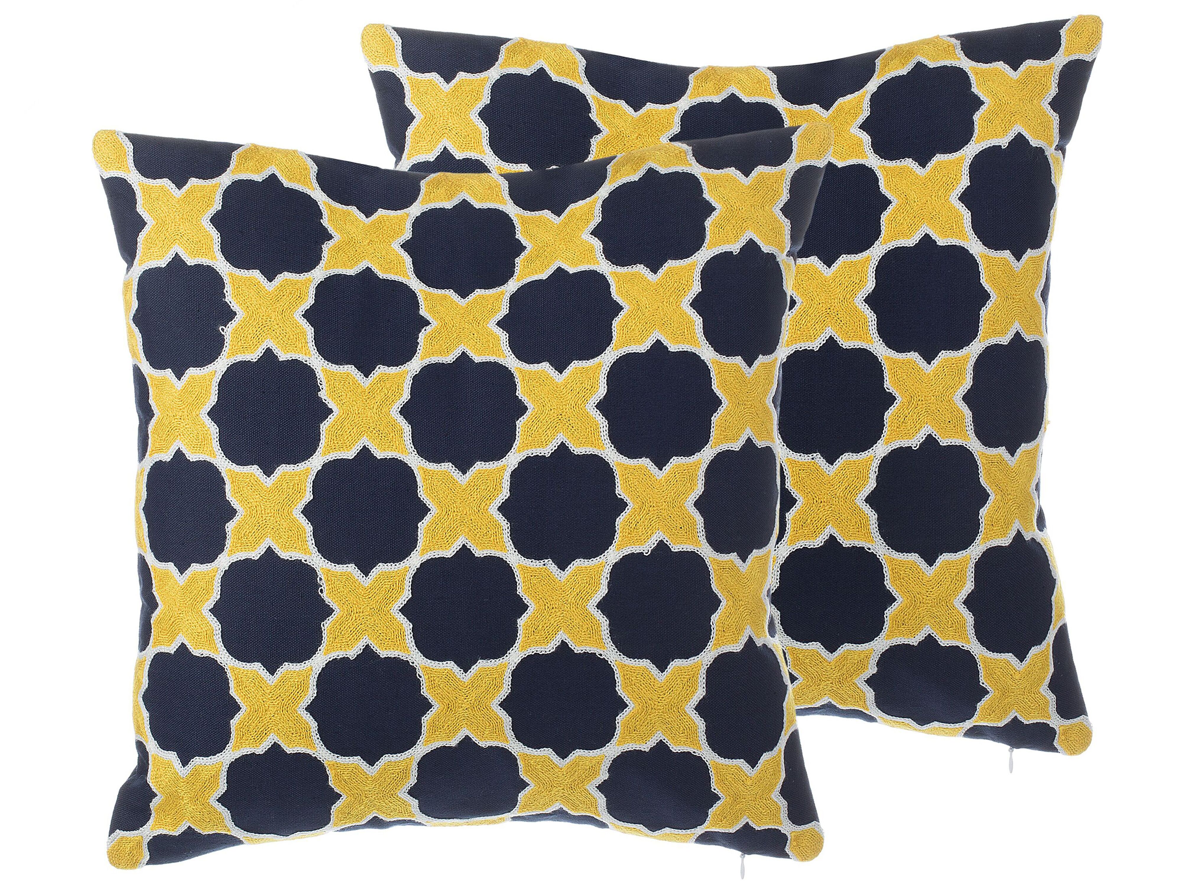 Set of 2 Decorative Cushions MUSCARI Cotton 45 x 45 cm Yellow Blue Ikat