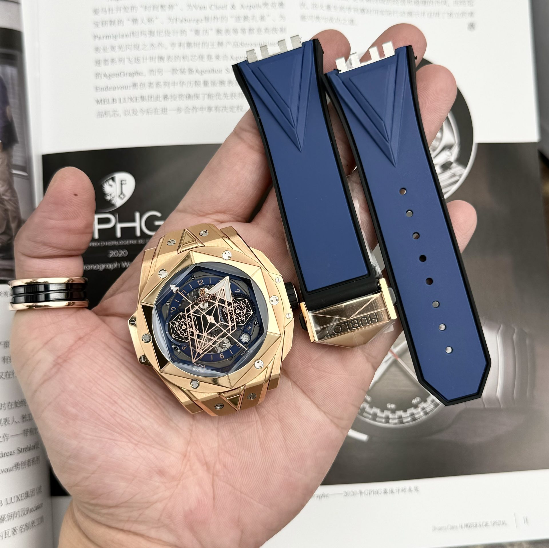 Hublot Replica Watch Big Bang Sang Bleu II King Gold Blue Dial BBF 45mm - Elite Watch Atelier
