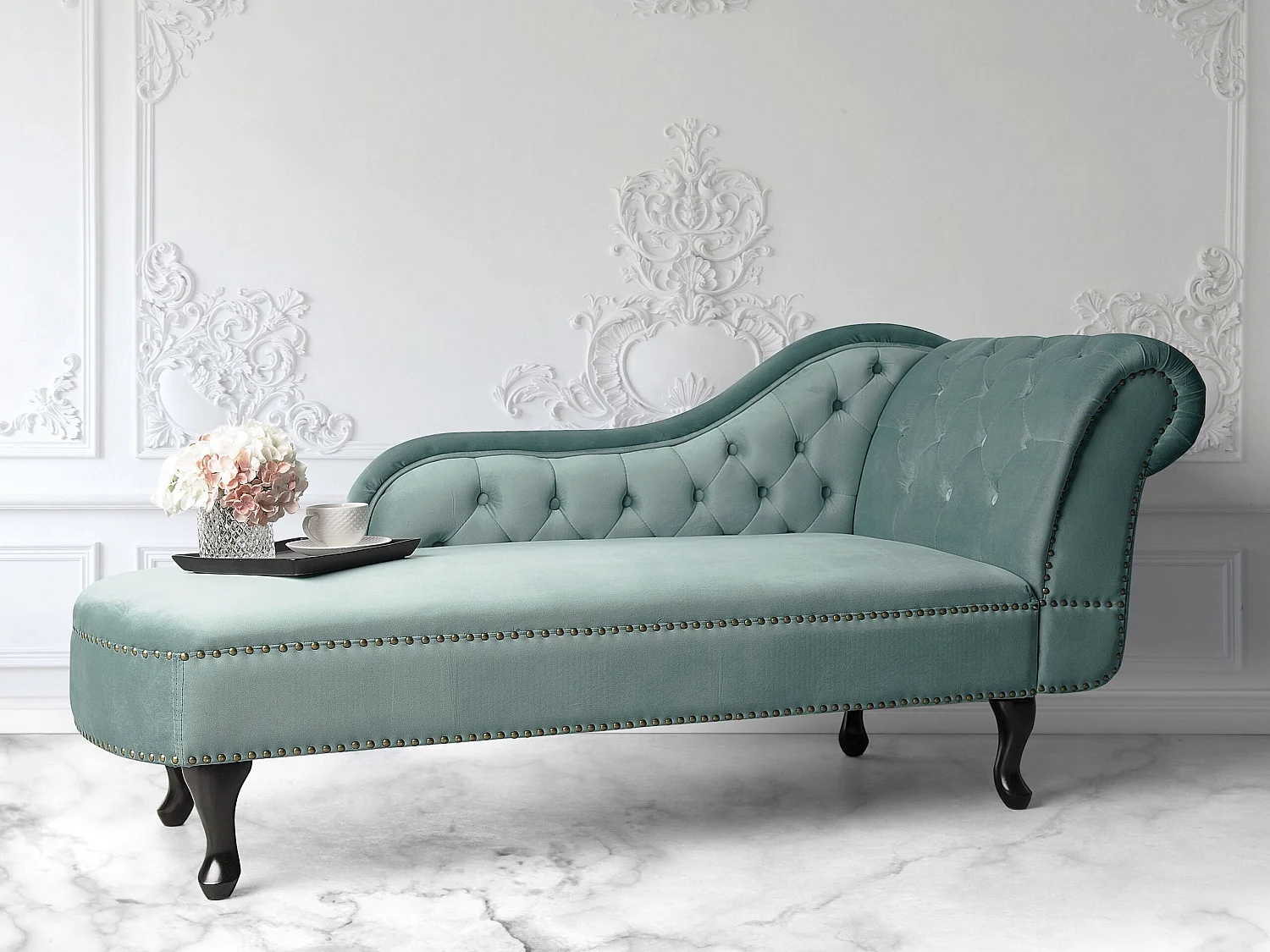 Chaise longue côté droit NIMES Velours Vert menthe