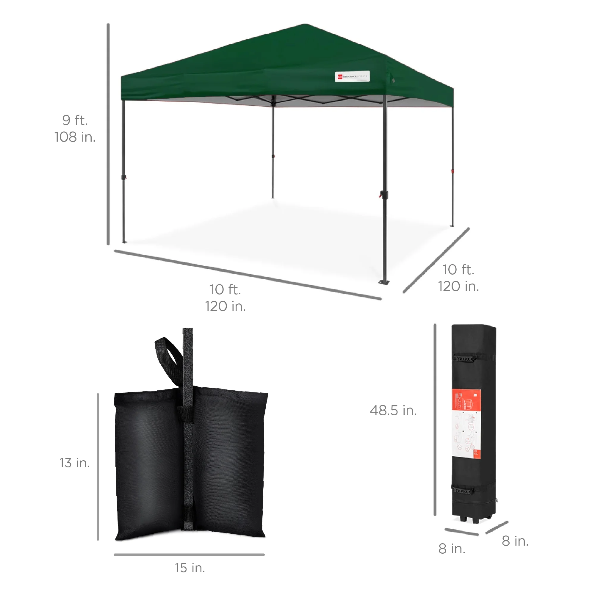 Best Choice Products 10x10ft Easy Setup Pop Up Canopy w/ 1-Button Setup, Wheeled Case, 4 Weight Bags - White - Image 181