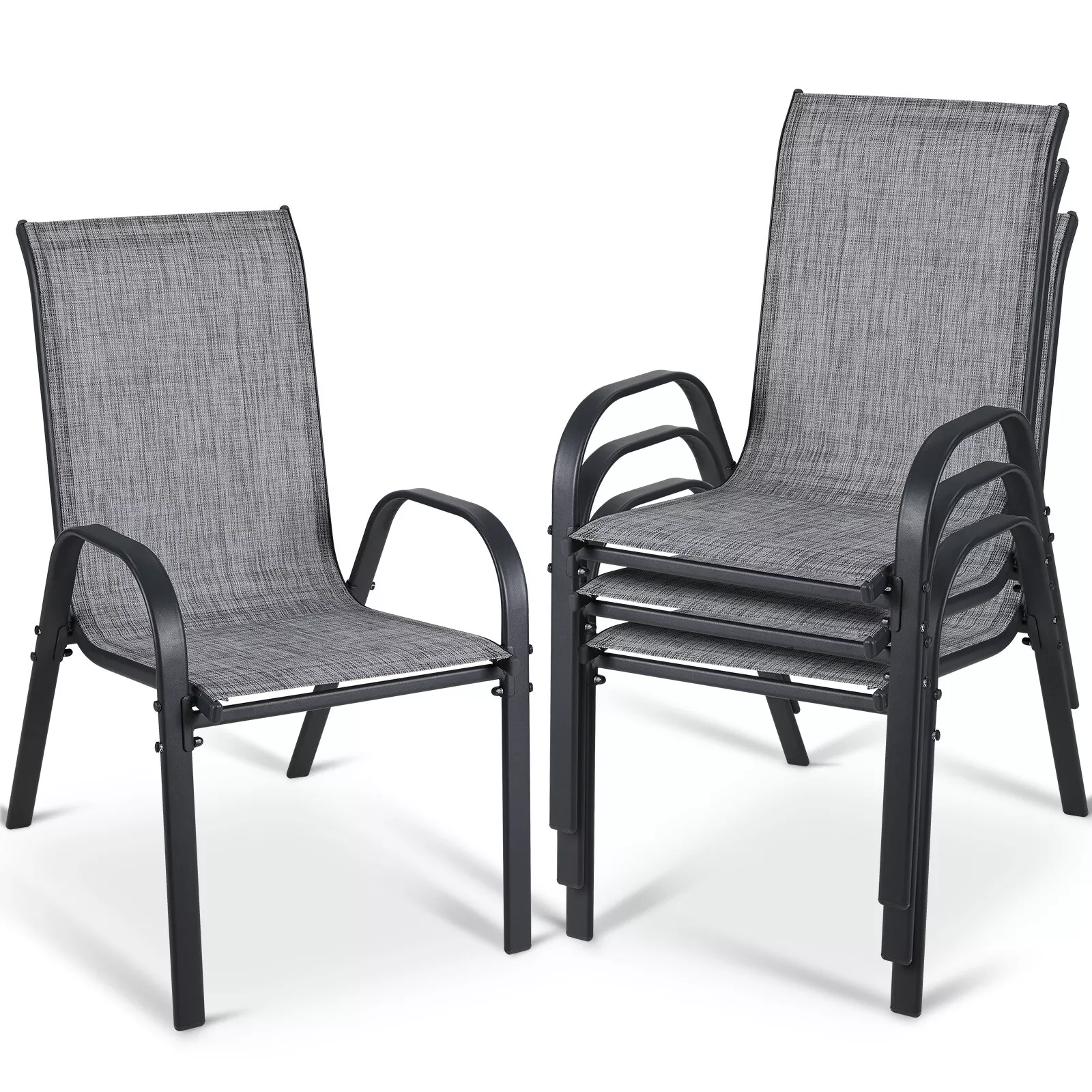 Arlopu 8Pcs Patio Dining Chairs Outdoor Stackable Armrest Chairs for Lawn Garden Backyard - Image 7