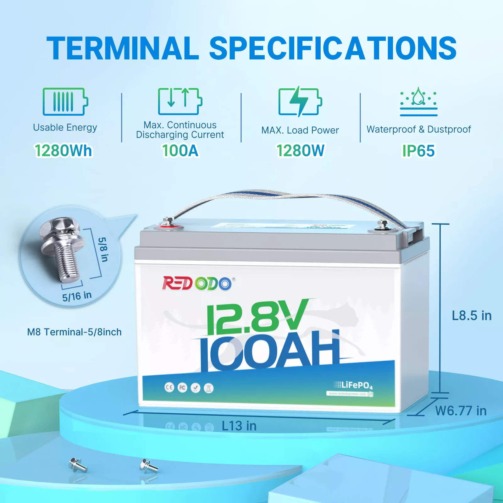 Redodo 2 Pack 12V 100Ah LiFePO4 Battery 100A BMS 1280Wh Group 31 Lithium Battery for RV Solar Energy Storage