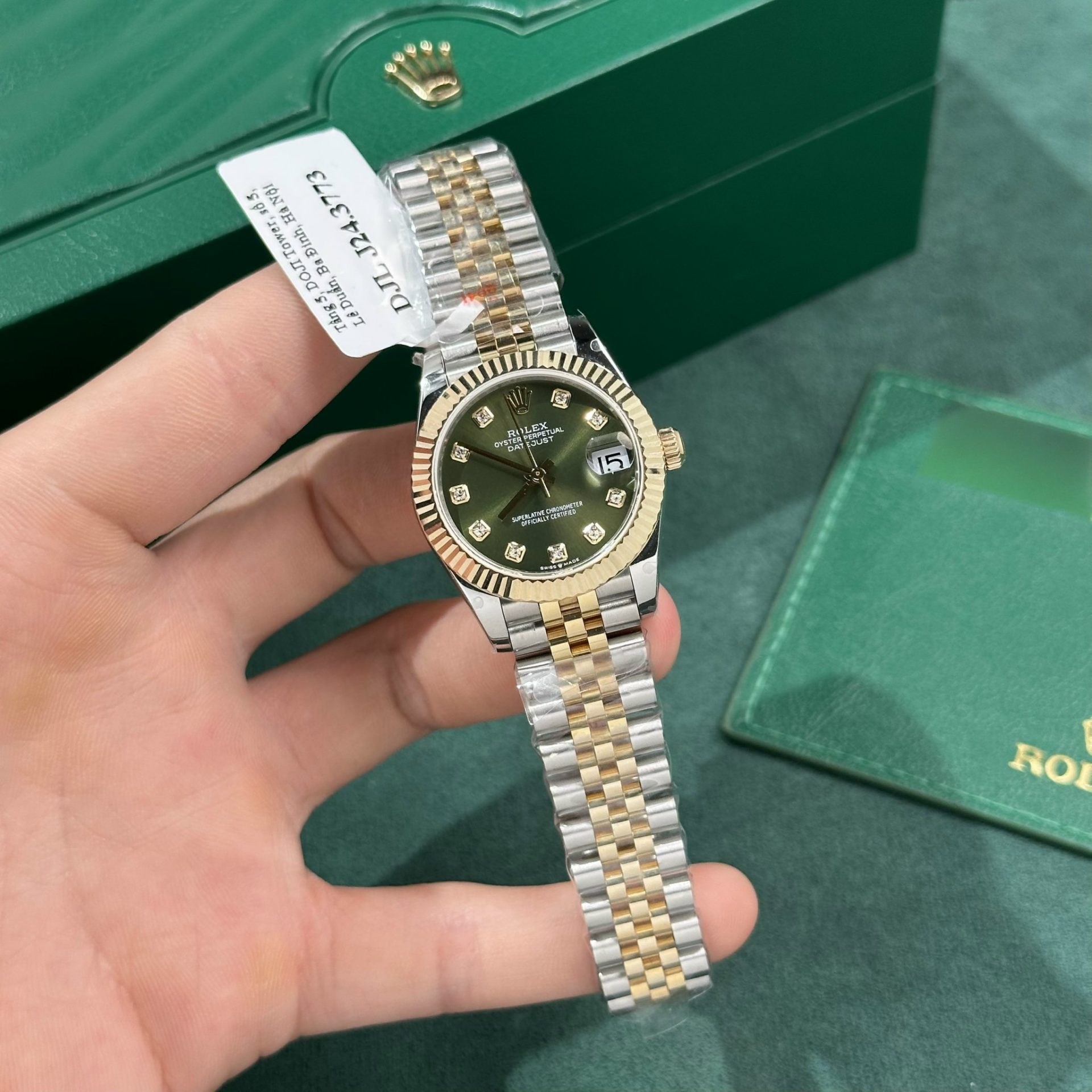Rolex Replica Watch DateJust Gold Wrapped Green Dial GM Factory 31mm - Elite Watch Atelier