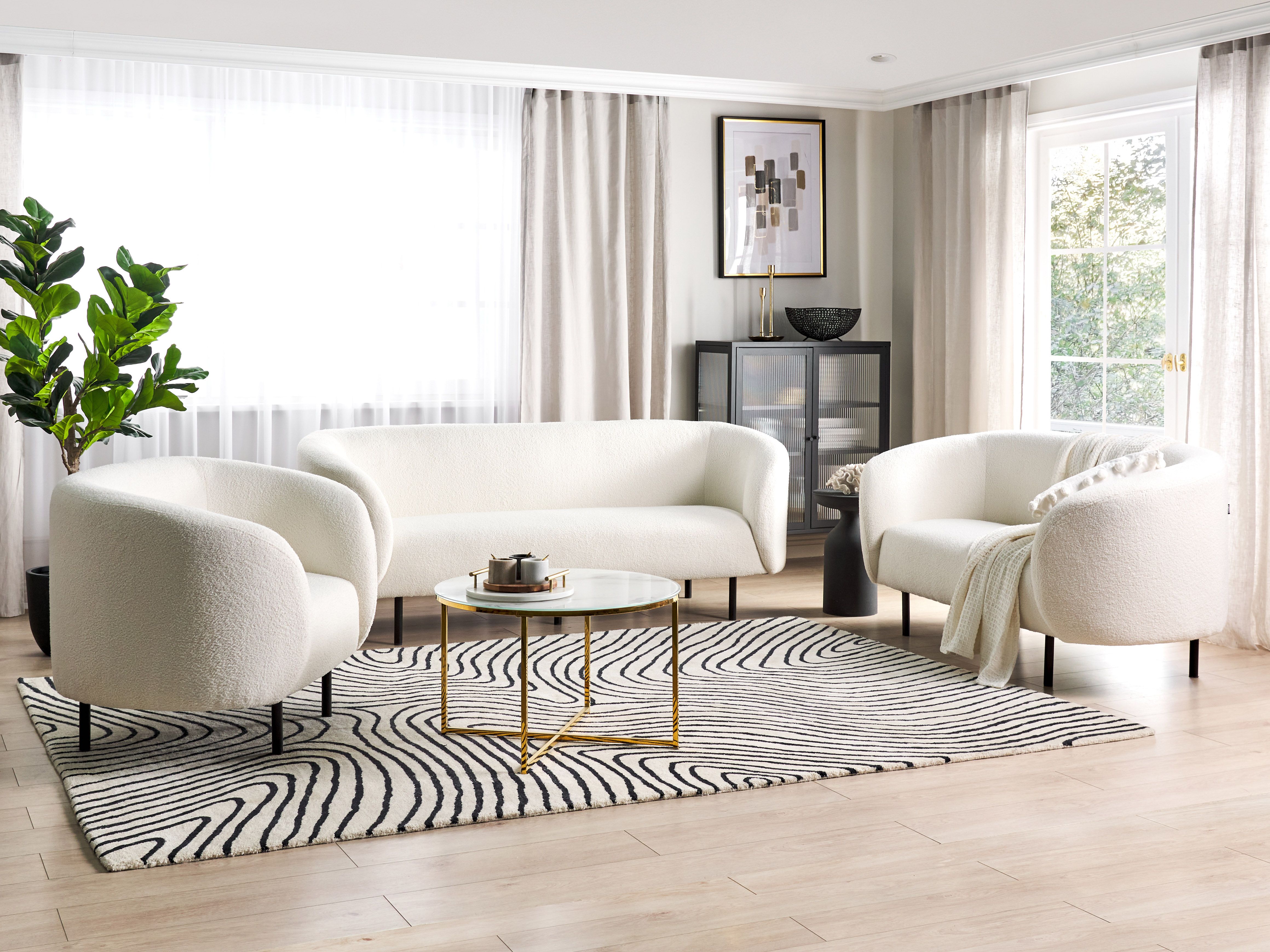 Living Room Set 6 Seater LOEN Boucle White