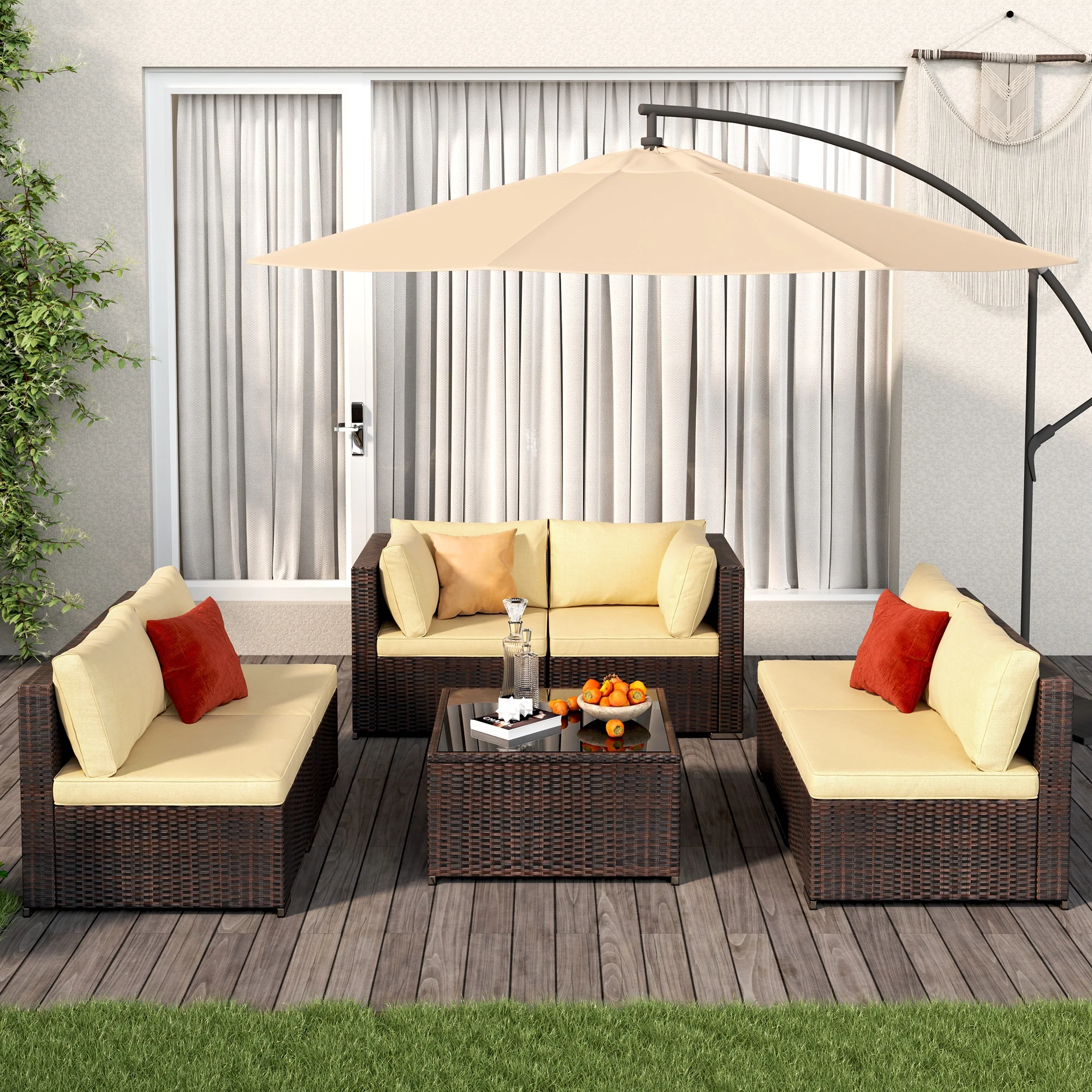 Patio Furniture Set Clearance, Lofka 5 Pieces Patio Conversation Set with Sofas and Tempered Glass Coffee Table for Outdoor Garden Gray - Image 18