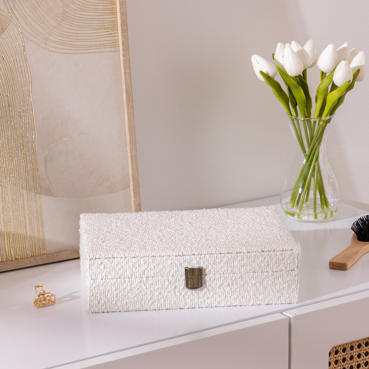 Jewelry box "Loe" Boucl&eacute;, White, 28x19 cm