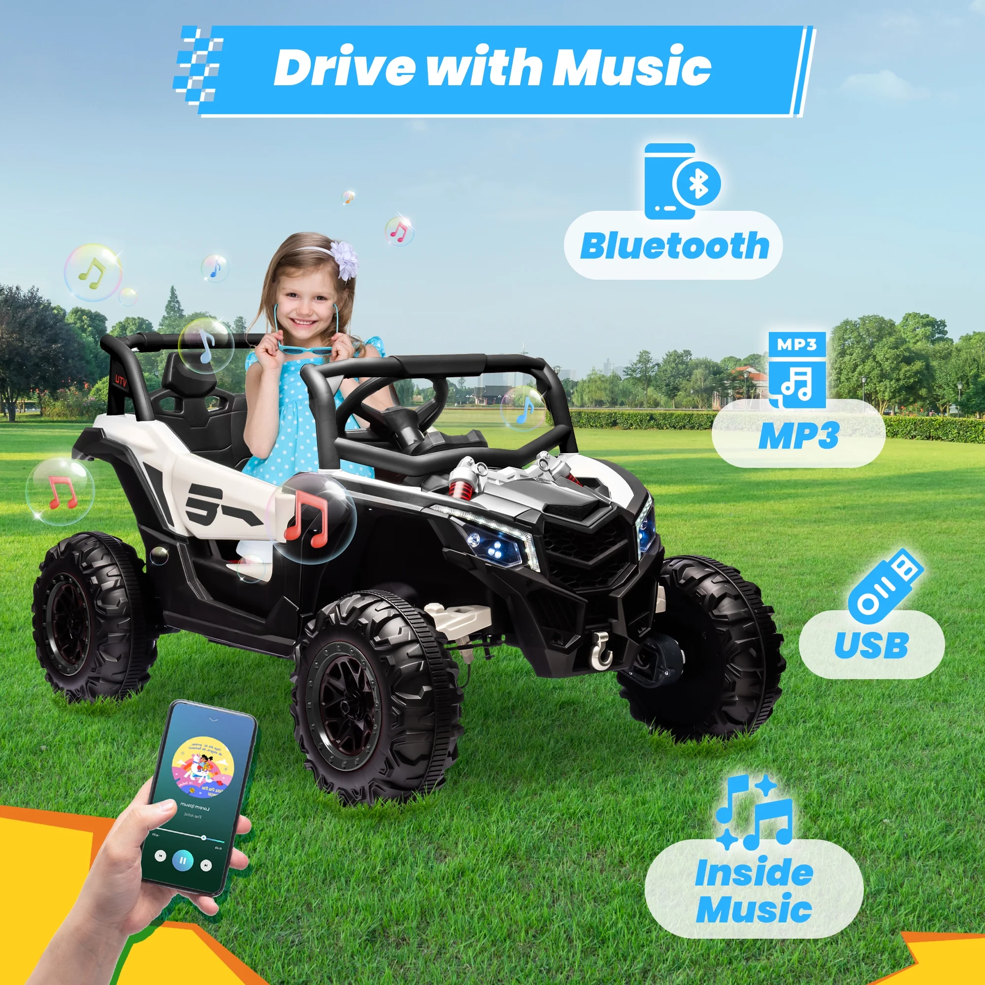 Joyracer 4WD 24 Volt Ride on Toys, 2 Seater Power Car wheels UTV with 800W Motors, Remote Control, Bluetooth Music, Spring Suspension, LED Light, Pink - Image 39