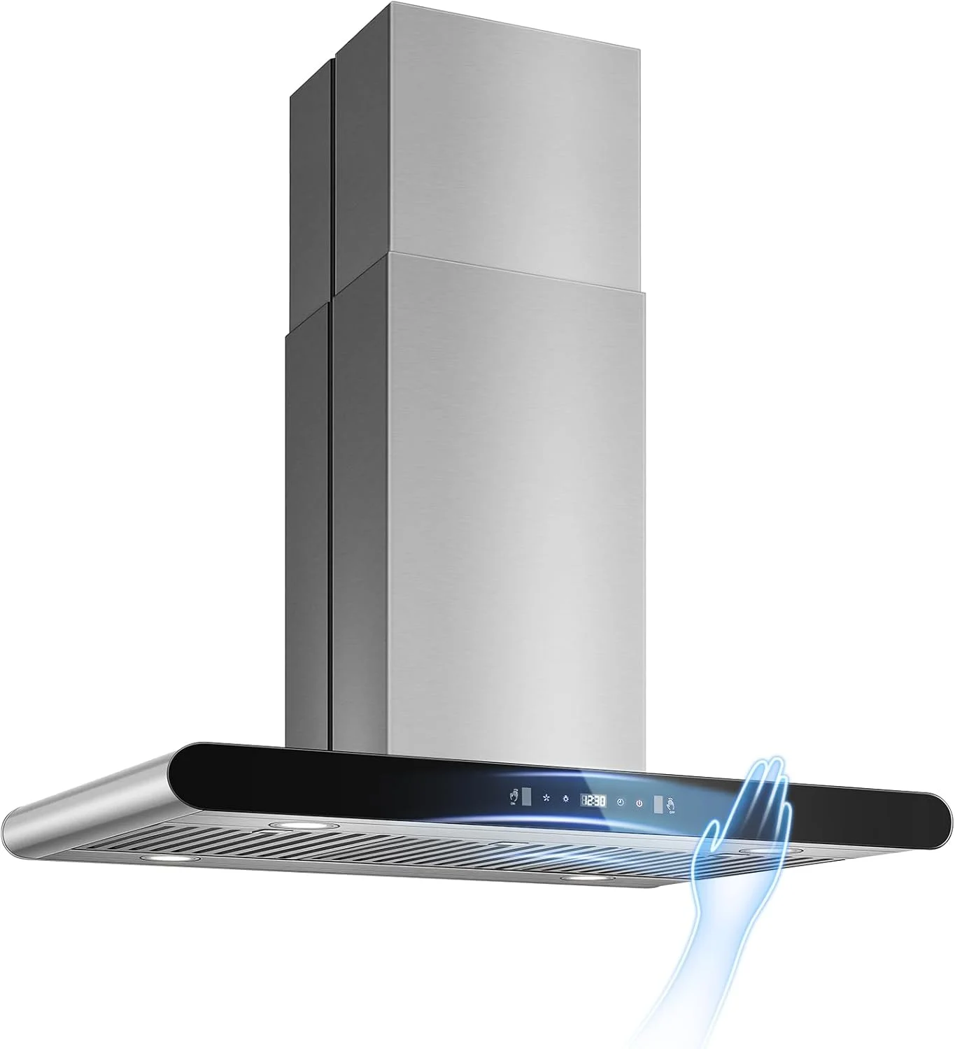 Island Range Hood 36 Inch, 700 CFM kitchen Hood with Dual-Sided Touch/Gesture/Remote Control, Ceiling Mount, Convertible Ducted/Ductless, 3-Speed Fan, 3 Stainless Steel Baffle Filters