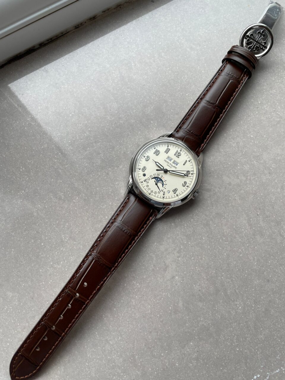Replica PATEK PHILIPPE Perpetual Calendar 5320G-001 SS GSF 1:1 Best Edition Cream Dial on Brown Leather Strap A324 - Top club