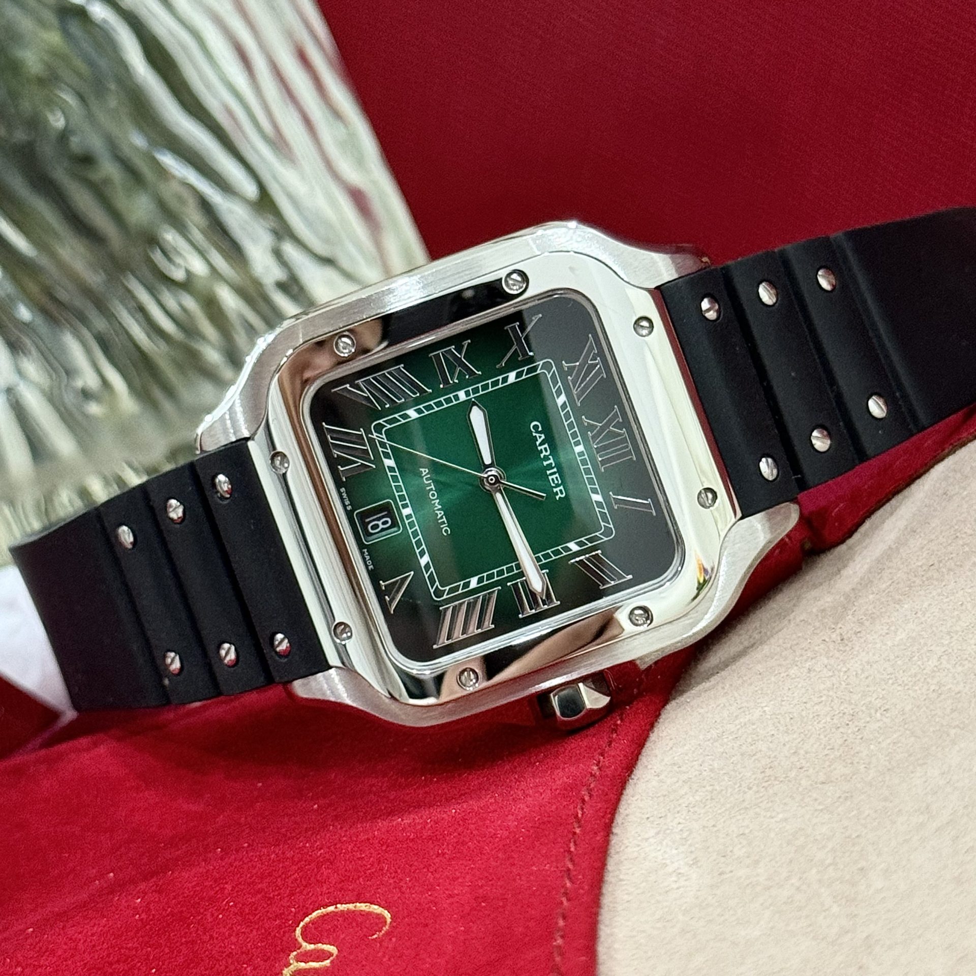 Cartier Replica Watches Santos WSSA0061 Green Dial Rubber Strap BV Factory 39.8mm - Top club