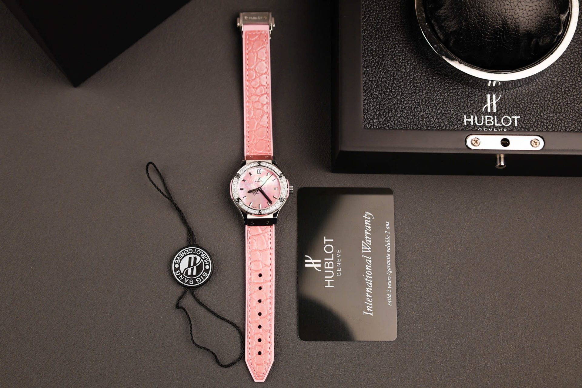 Hublot Classic Fusion Replica Watches Dial Mother Of Pearl Pink + Moissanite Diamonds 33mm - Elite Watch Atelier
