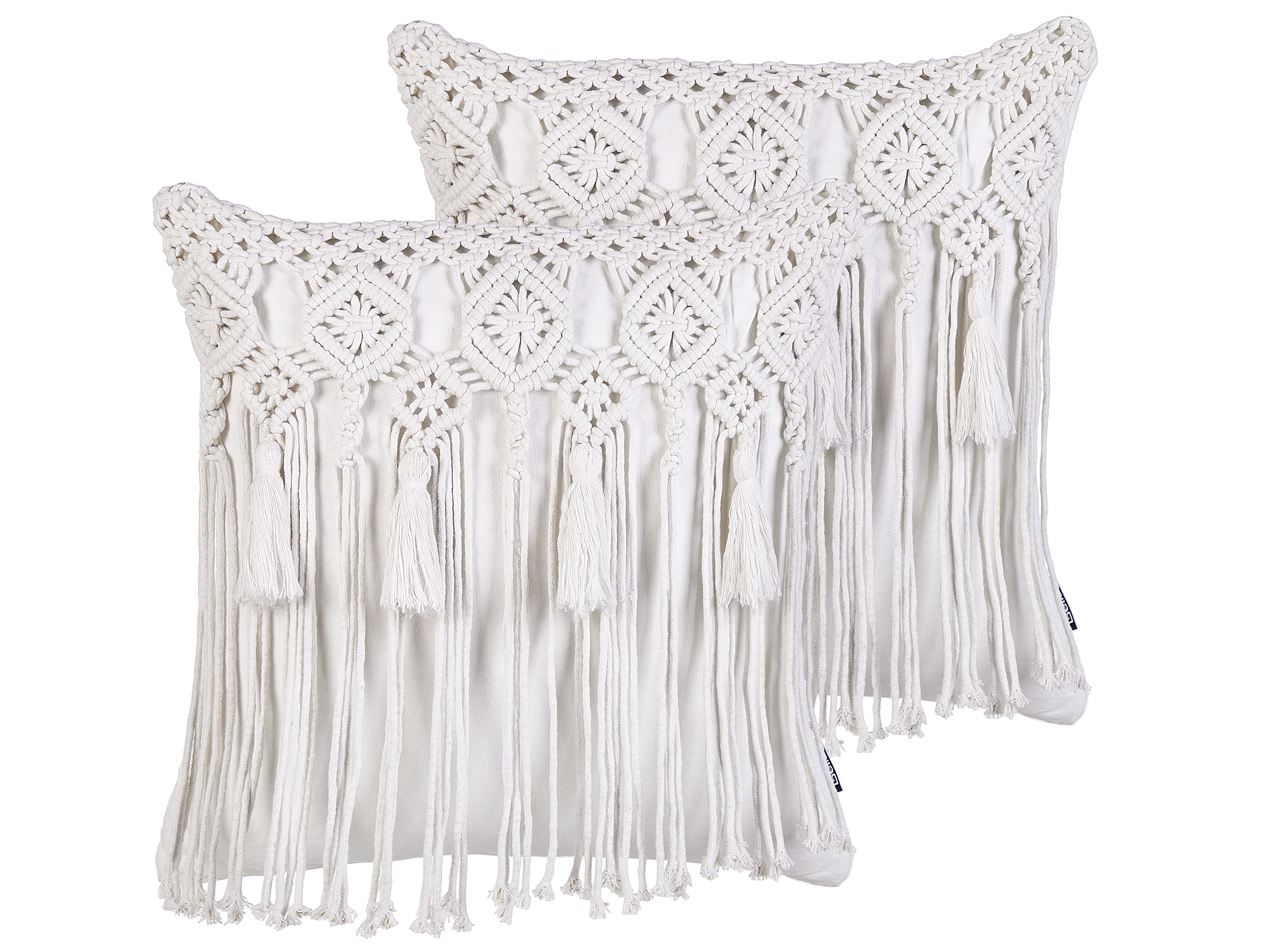 Set of 2 Decorative Cushions BAMIAN Cotton 45 x 45 cm Off-White Geometric Pattern