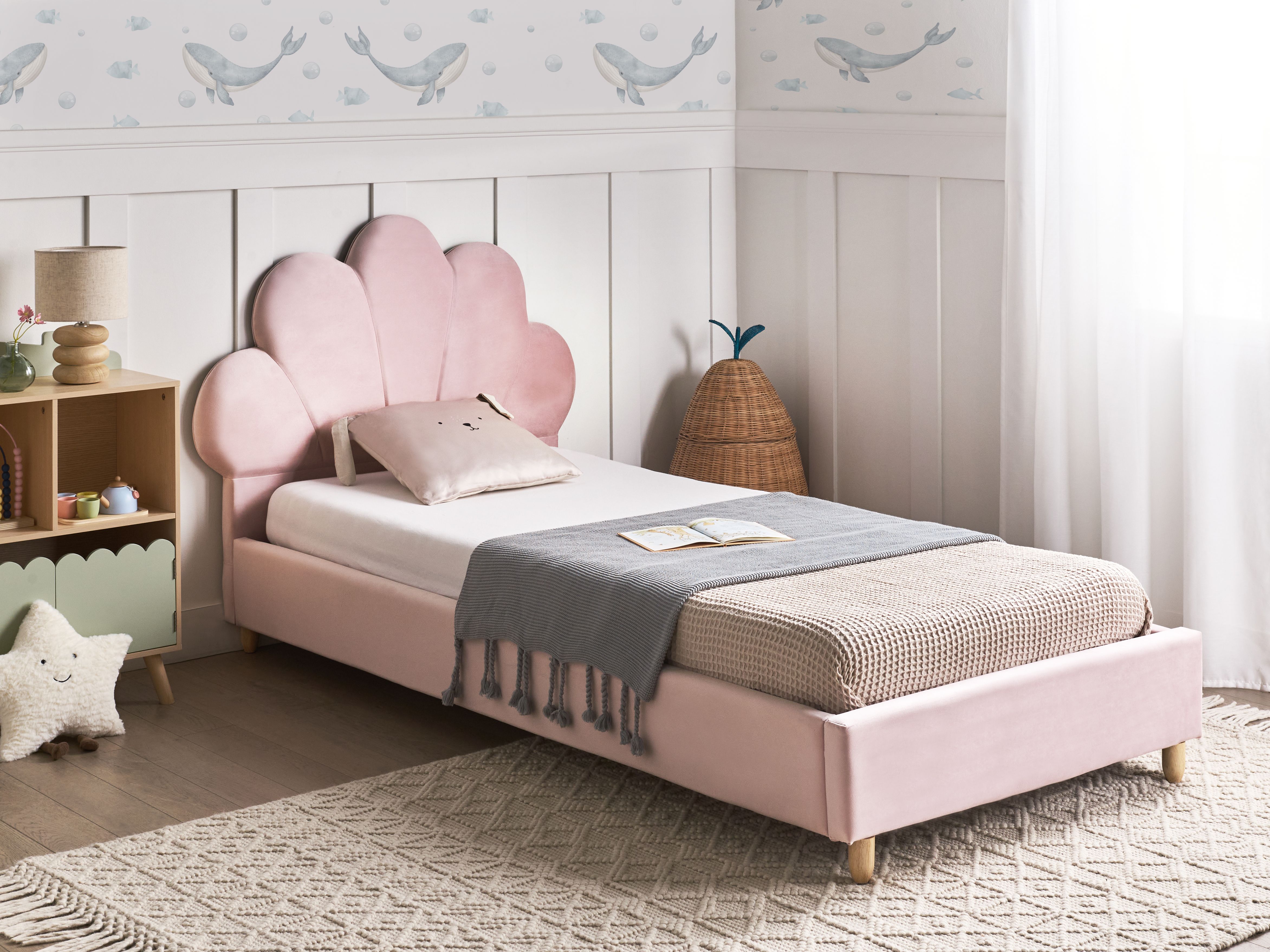 Kids Bed Seashell Velvet NEULISE 90 x 200 cm (EU Single) Pink