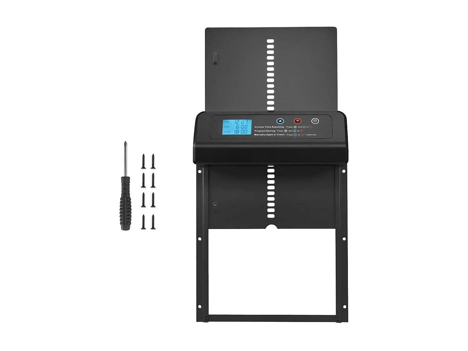 Porte Poulailler Automatique SucceBuy, Alimentation par Piles, 2 Modes avec Minuterie et Réglage Manuel, Système Anti-pincement, Alliage d'Aluminium, Noir