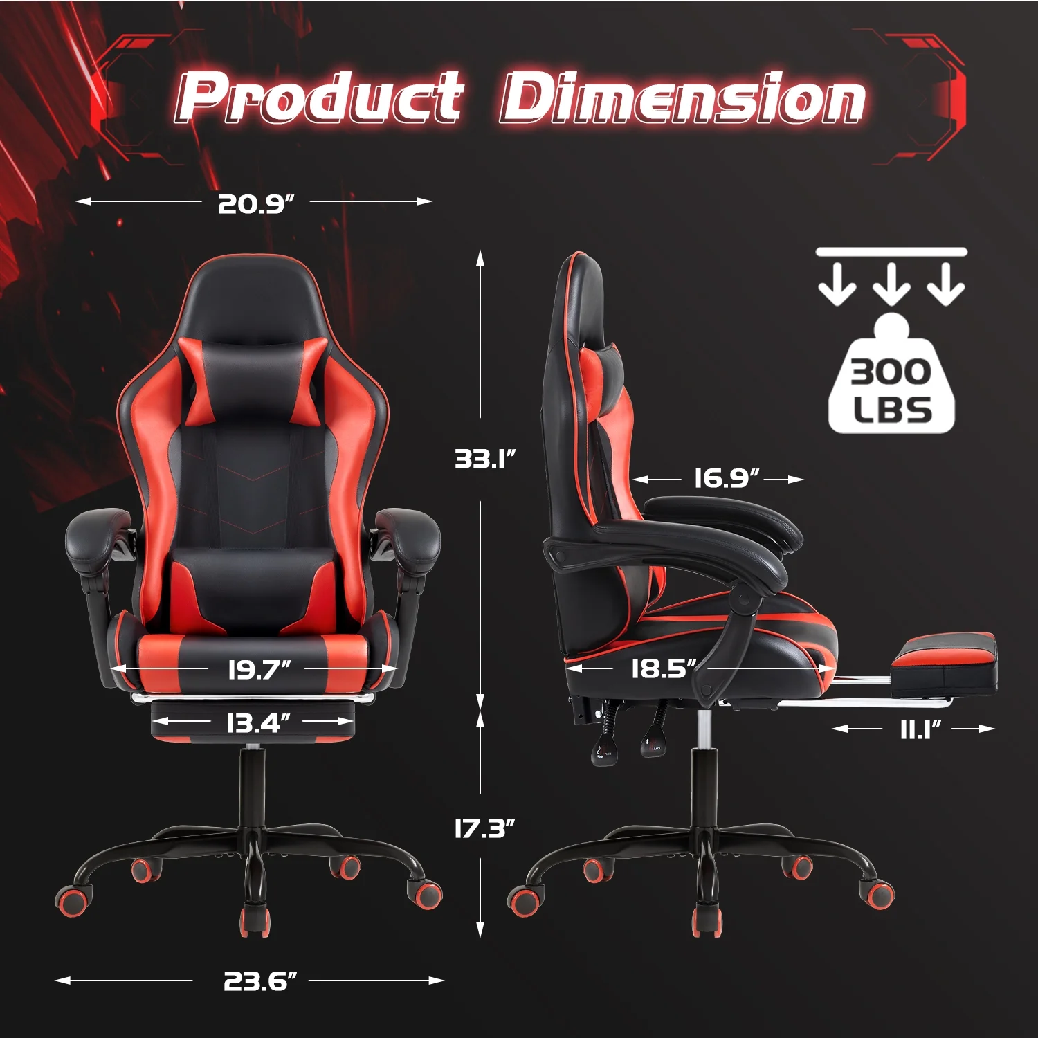 Lacoo PU Leather Gaming Chair Massage Ergonomic Gamer Chair Height Adjustable Computer Chair with Footrest & Lumbar Support, White - Image 44