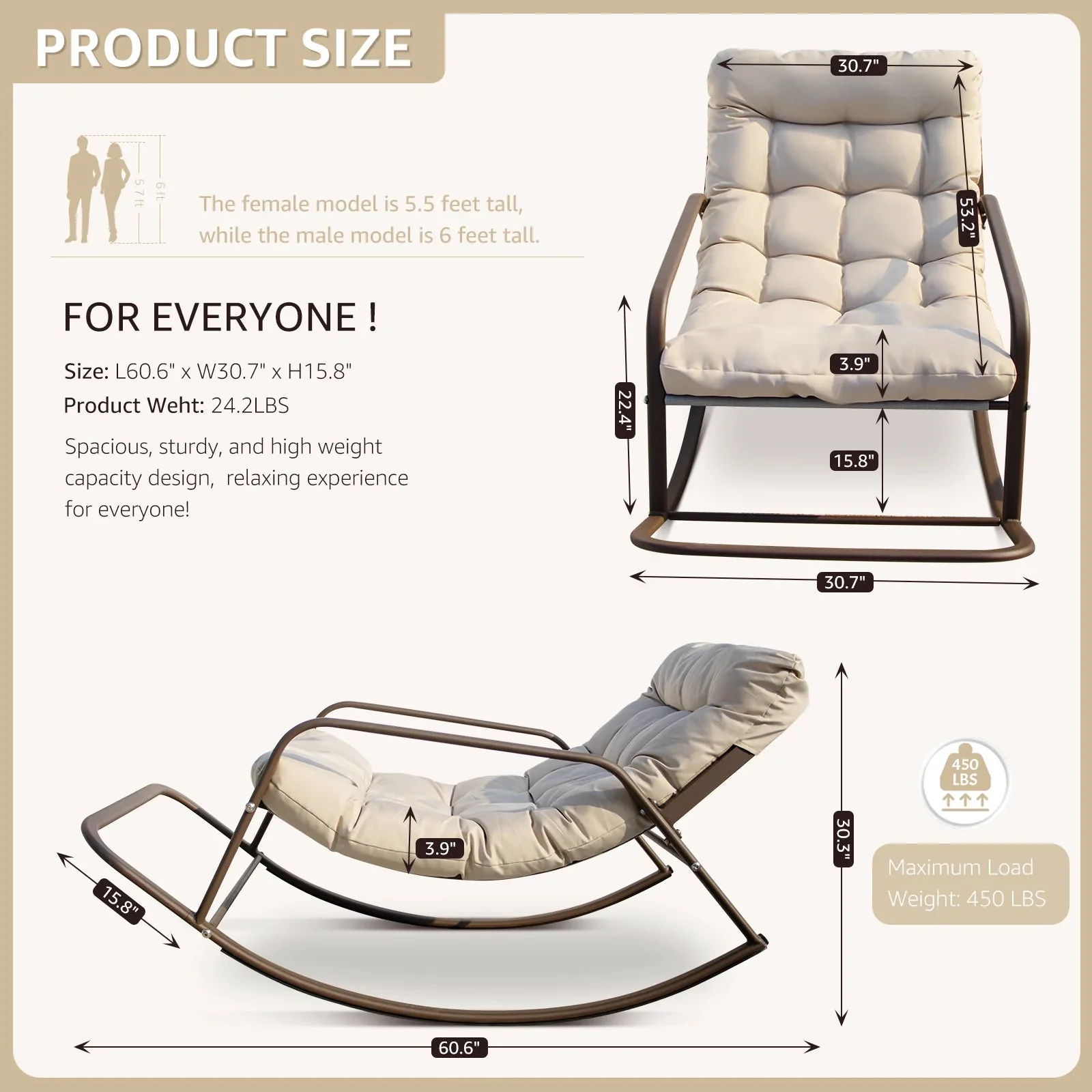 RADIATA Oversized Wicker Papasan Rocking Recliner With Footrest, 450 lbs, Beige - Image 4 RADIATA Oversized Wicker Papasan Rocking Recliner With Footrest, 450 lbs, Beige - Image 4