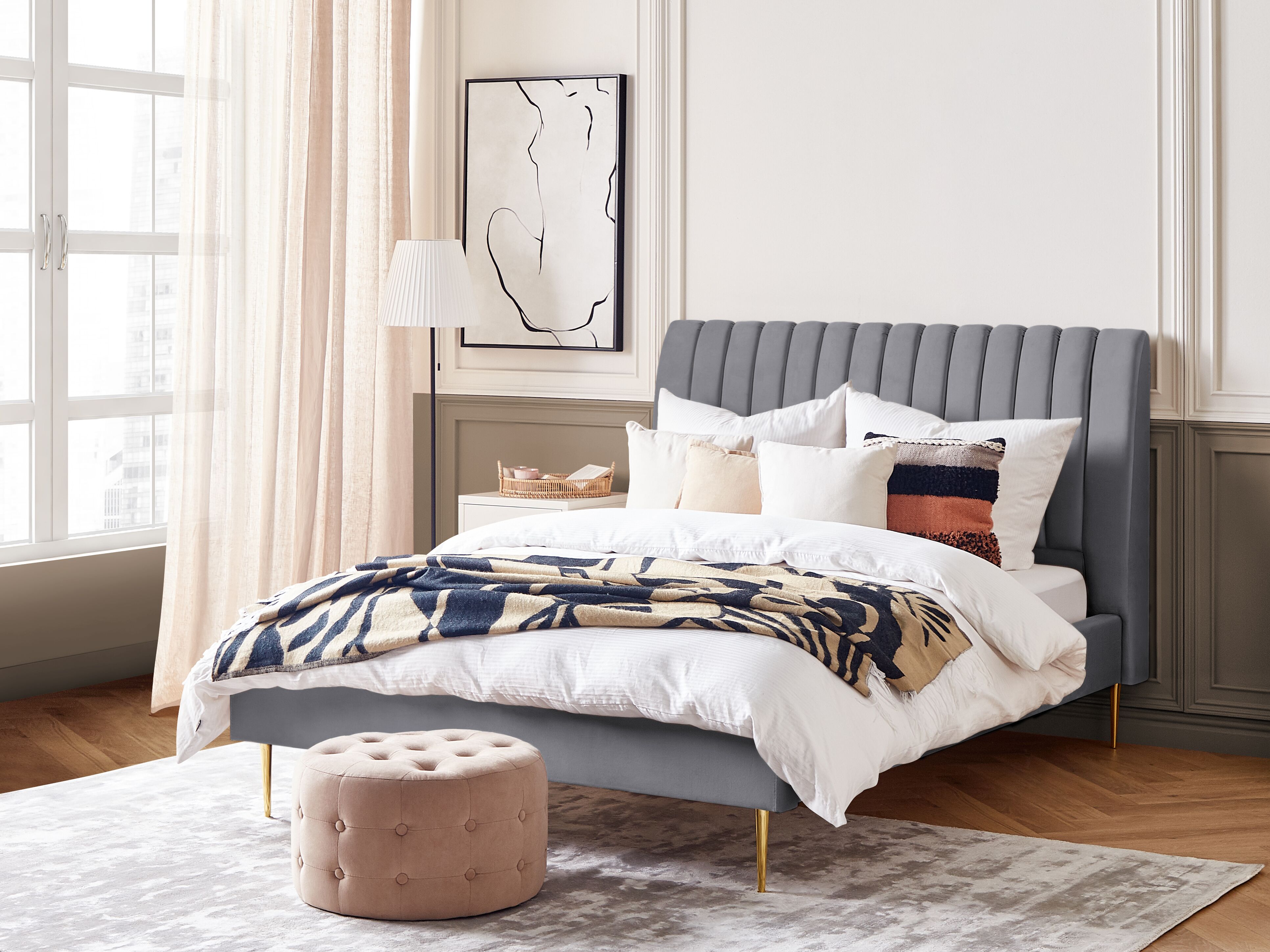 Bed Velvet MARVILLE 140 x 200 cm (EU Double) Grey