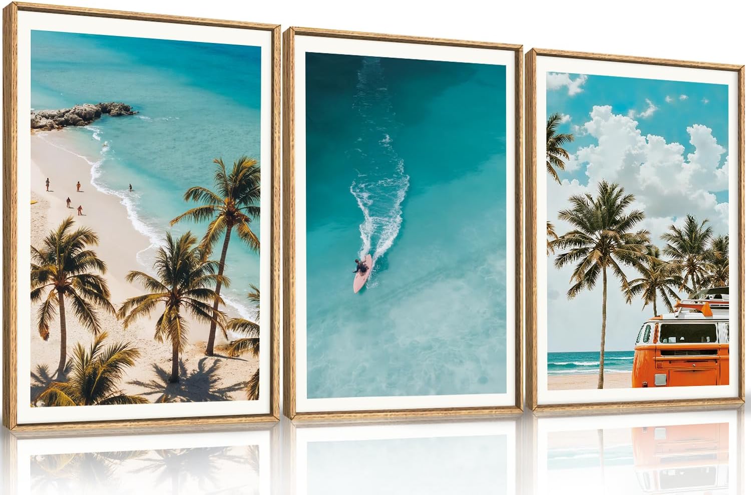 LHIUEM Large Nature Surfboard Beach Framed Canvas Wall Art,Summer Ocean Surfing Wall Decor,Palm Trees Wall Painting,Modern Picture Artwork for Living Room,Bedroom,Dining Room,Office -16