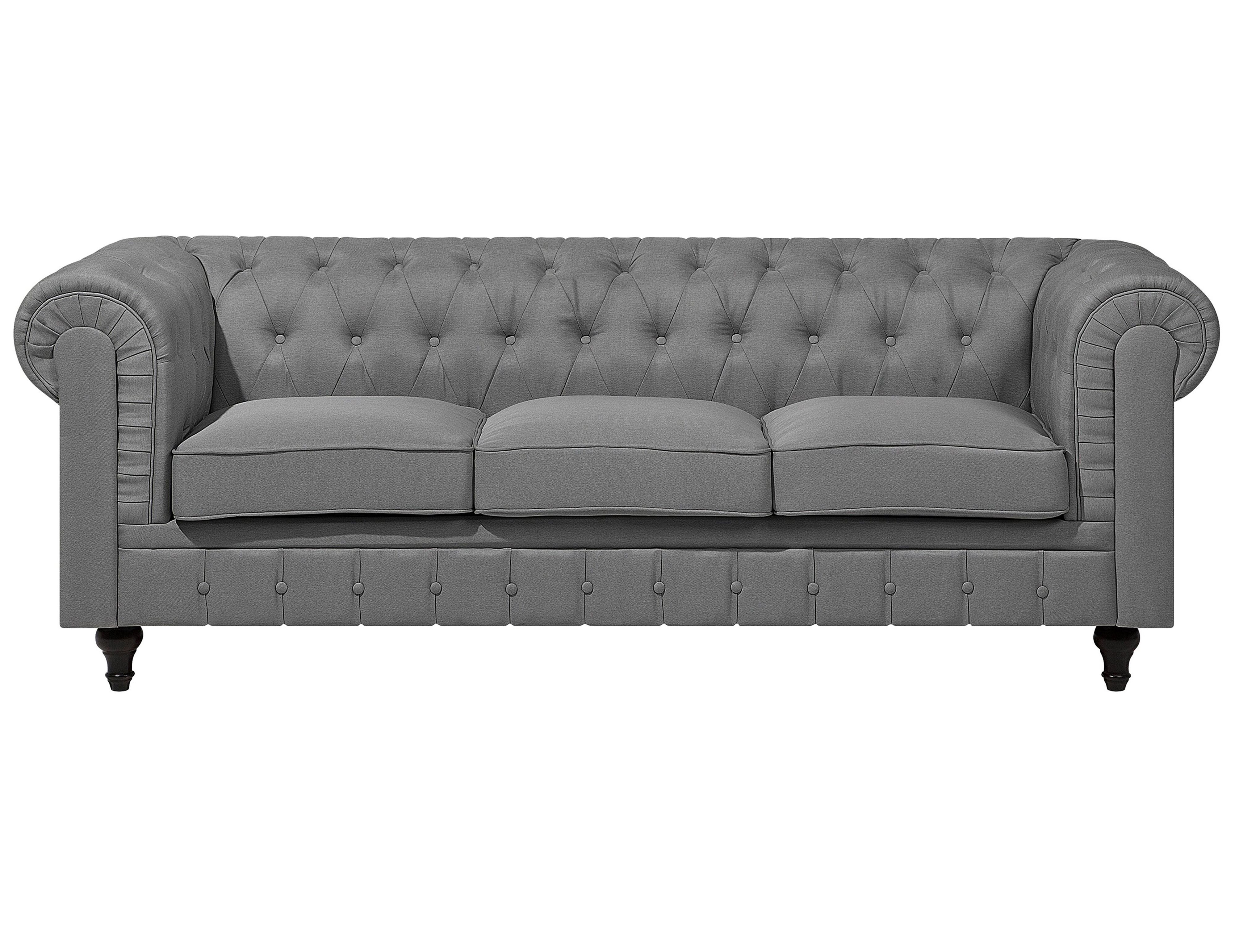 Sofa 3 Seater CHESTERFIELD Fabric Light Grey