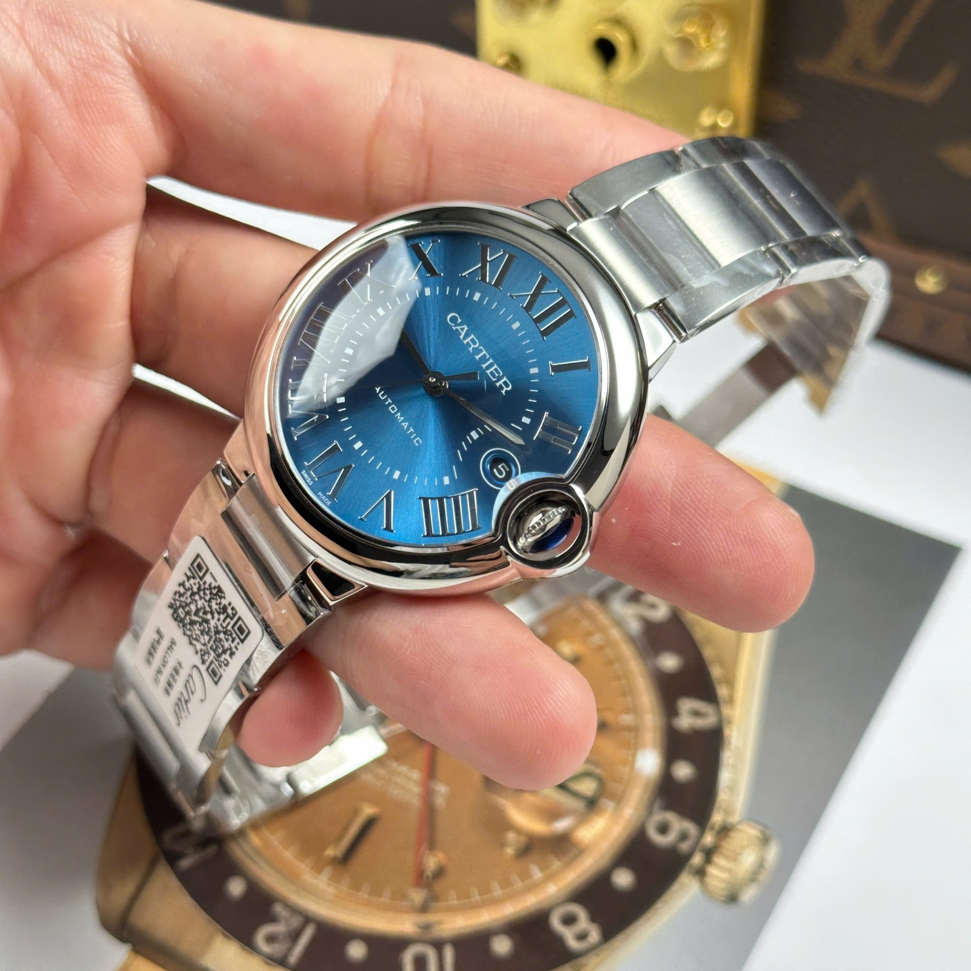 Cartier Ballon Bleu Copies Watches Blue Dial Metal Wire AF Factory 40mm - Top club