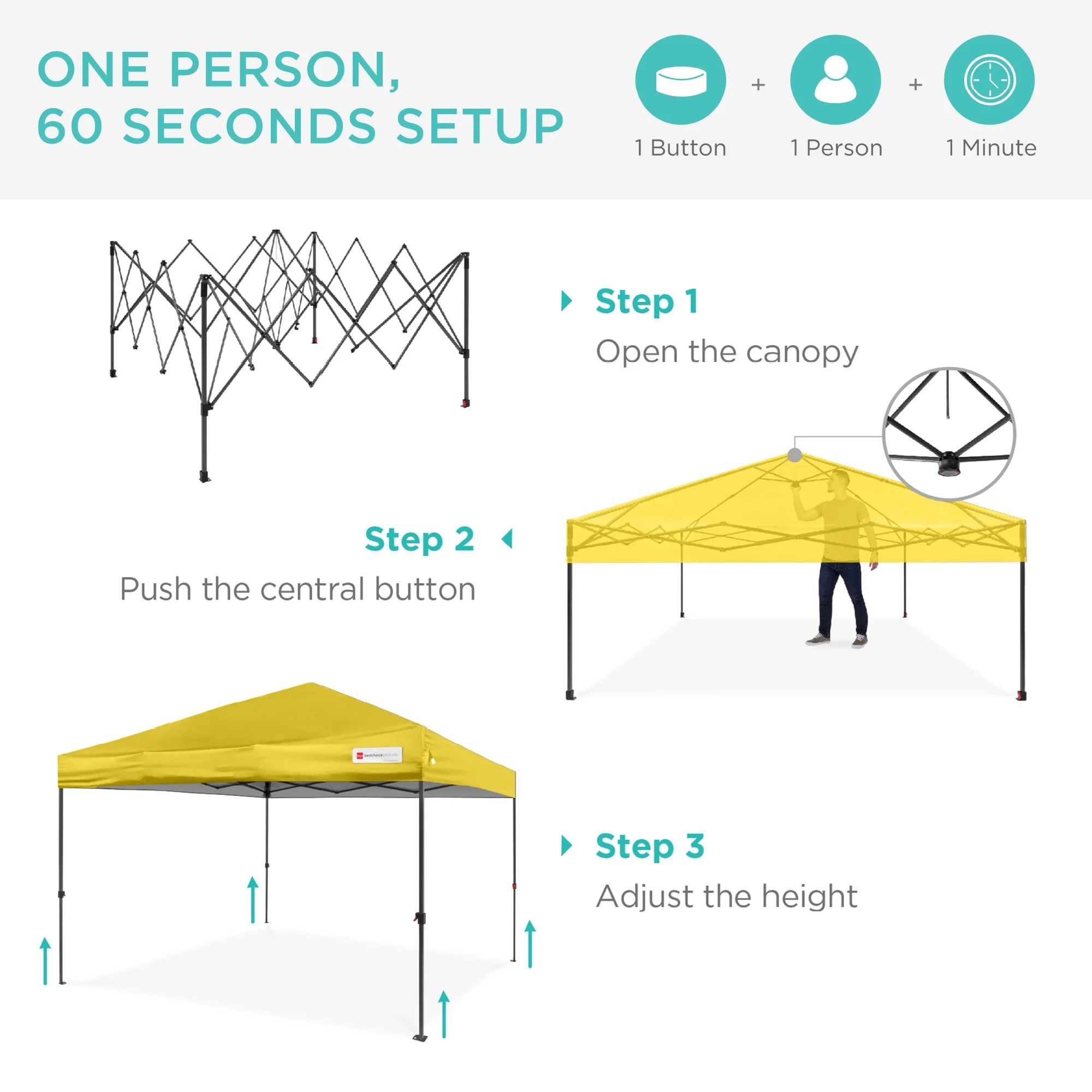Best Choice Products 10x10ft Easy Setup Pop Up Canopy w/ 1-Button Setup, Wheeled Case, 4 Weight Bags - White - Image 264