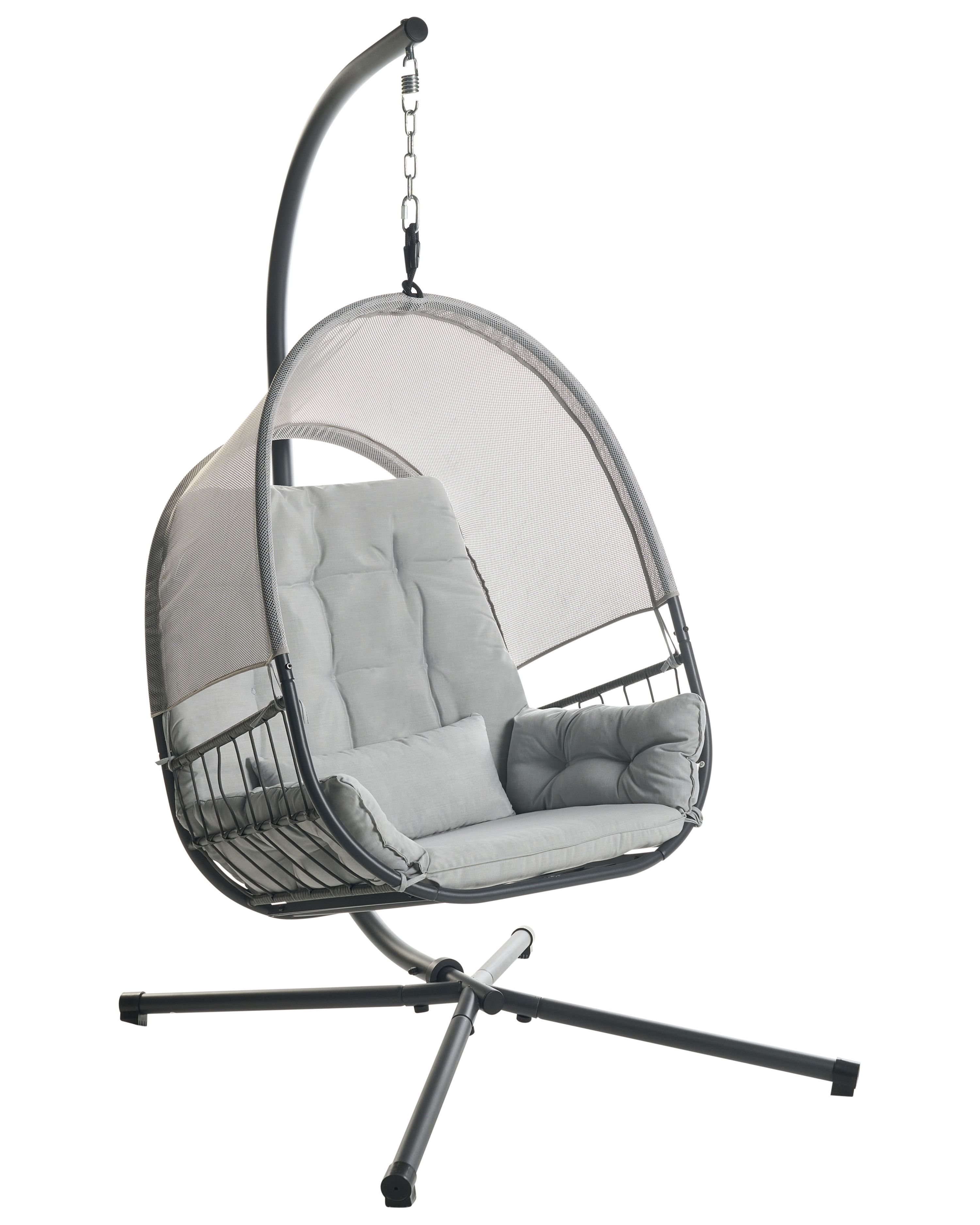 Hanging Chair with Stand ALVIANO Fabric Light Grey