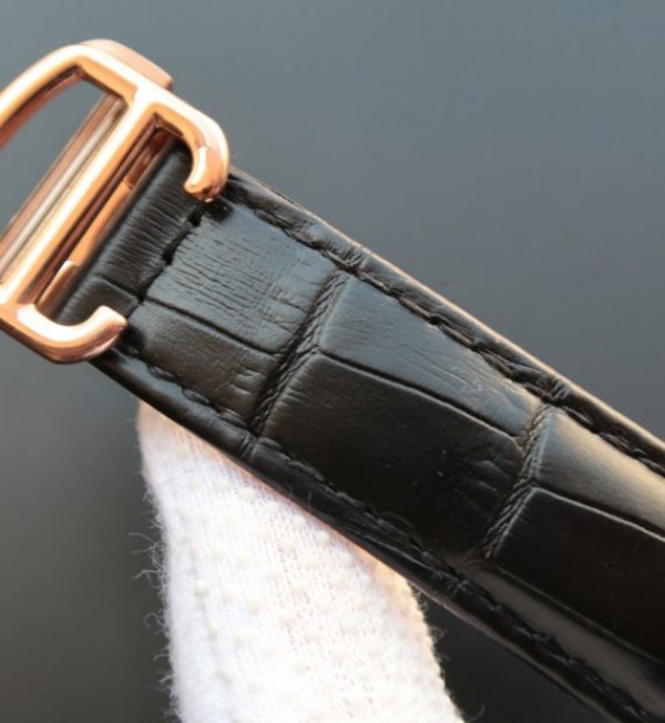 Replica Cartier Santos WH100751 Diamond RG Black Dial Leather Strap A9015 - Top club