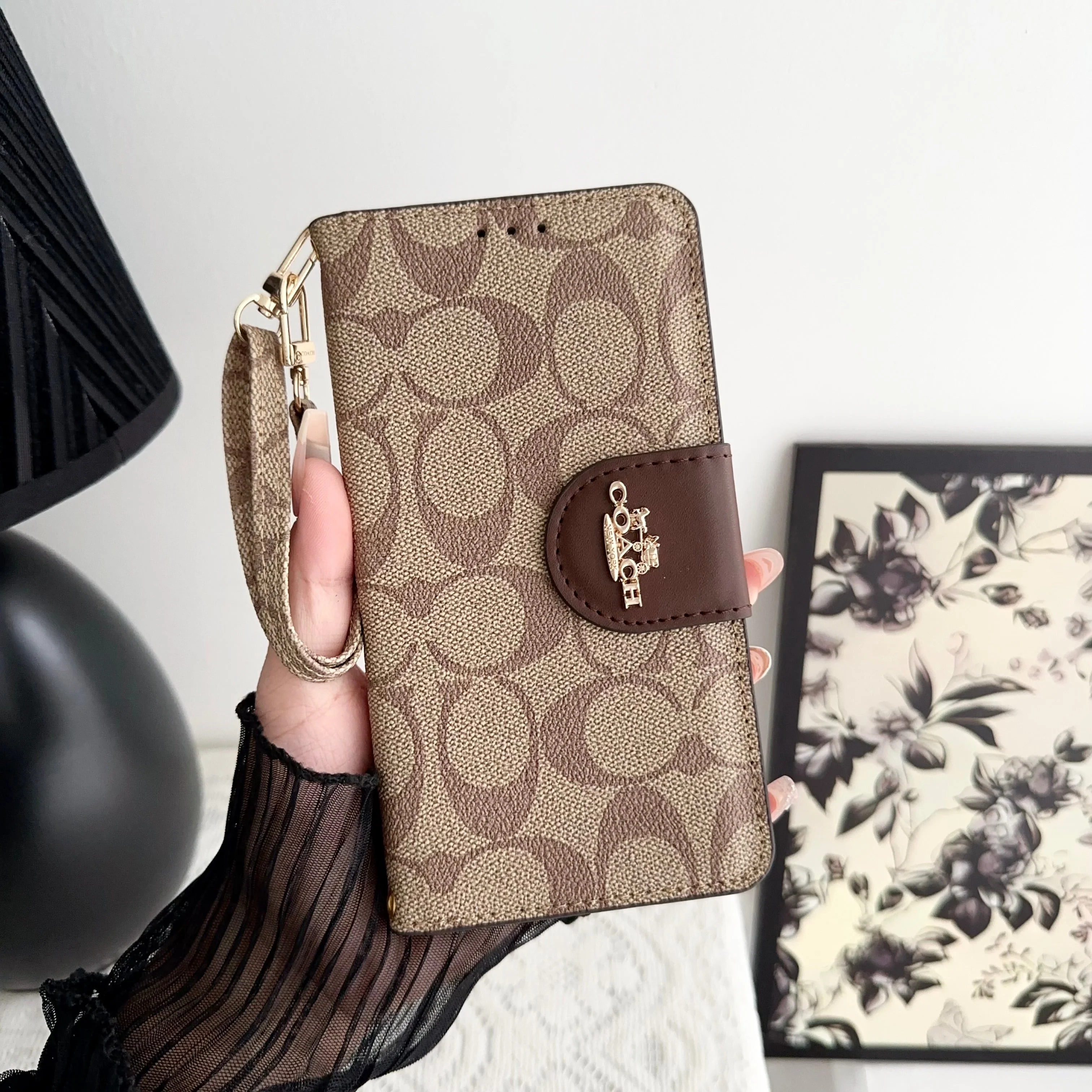 Coach iPhone Case  Leather Flip Case with Card Holder Brown-PTK241622 - Wholesale & Influencer