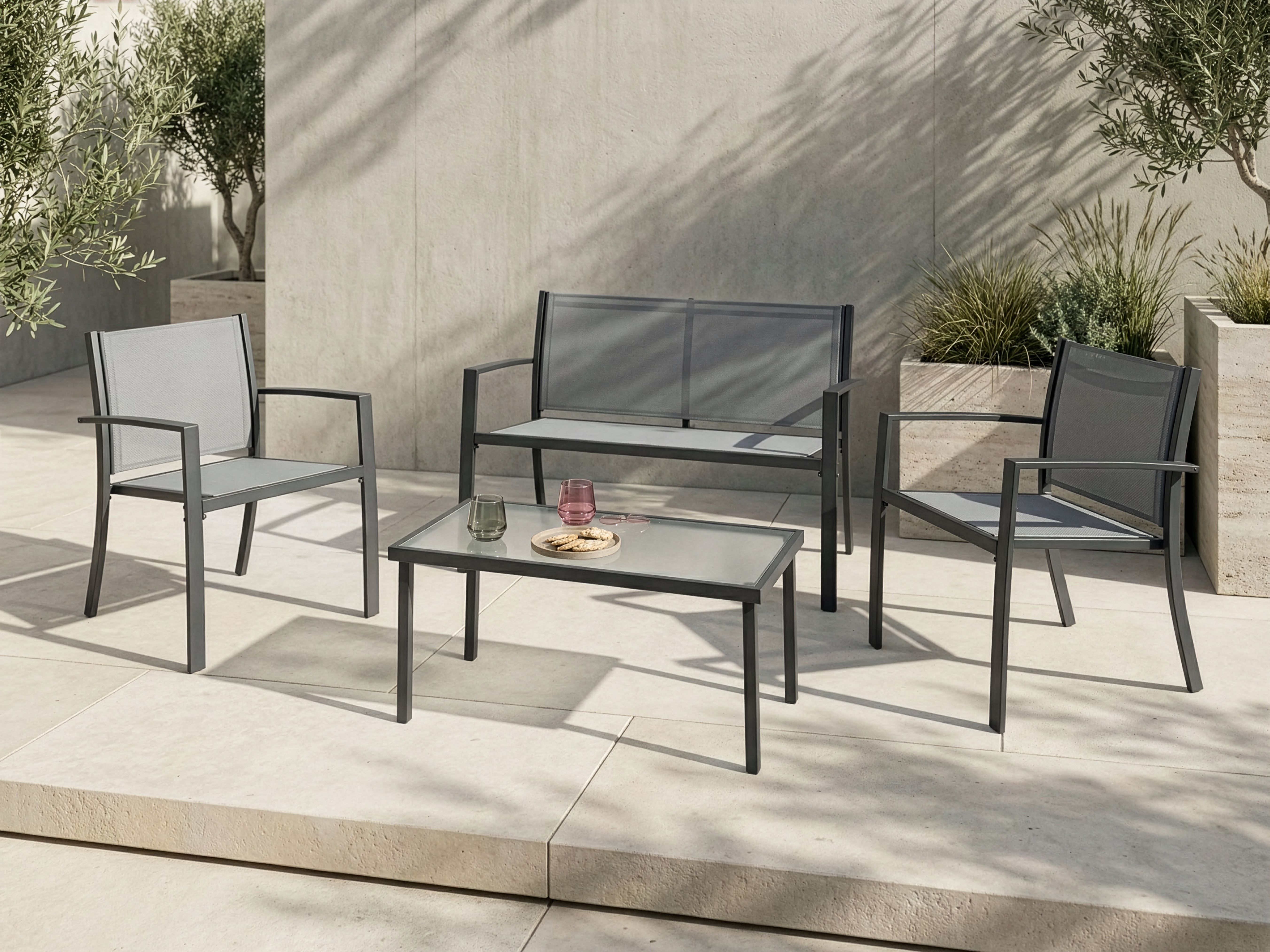 Garden Lounge Set with Table 4 Seater TAVOLETO Metal Grey