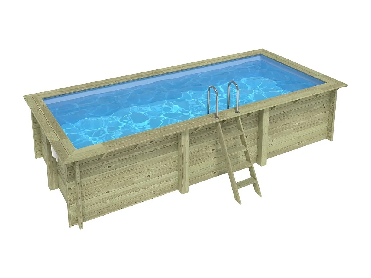 Piscine en bois AQUA 6.1 x 2.85 - H.1.31 m, bleu pâle, cadre en métal - sans dalle - BAS7307OSPU - ALTANKA