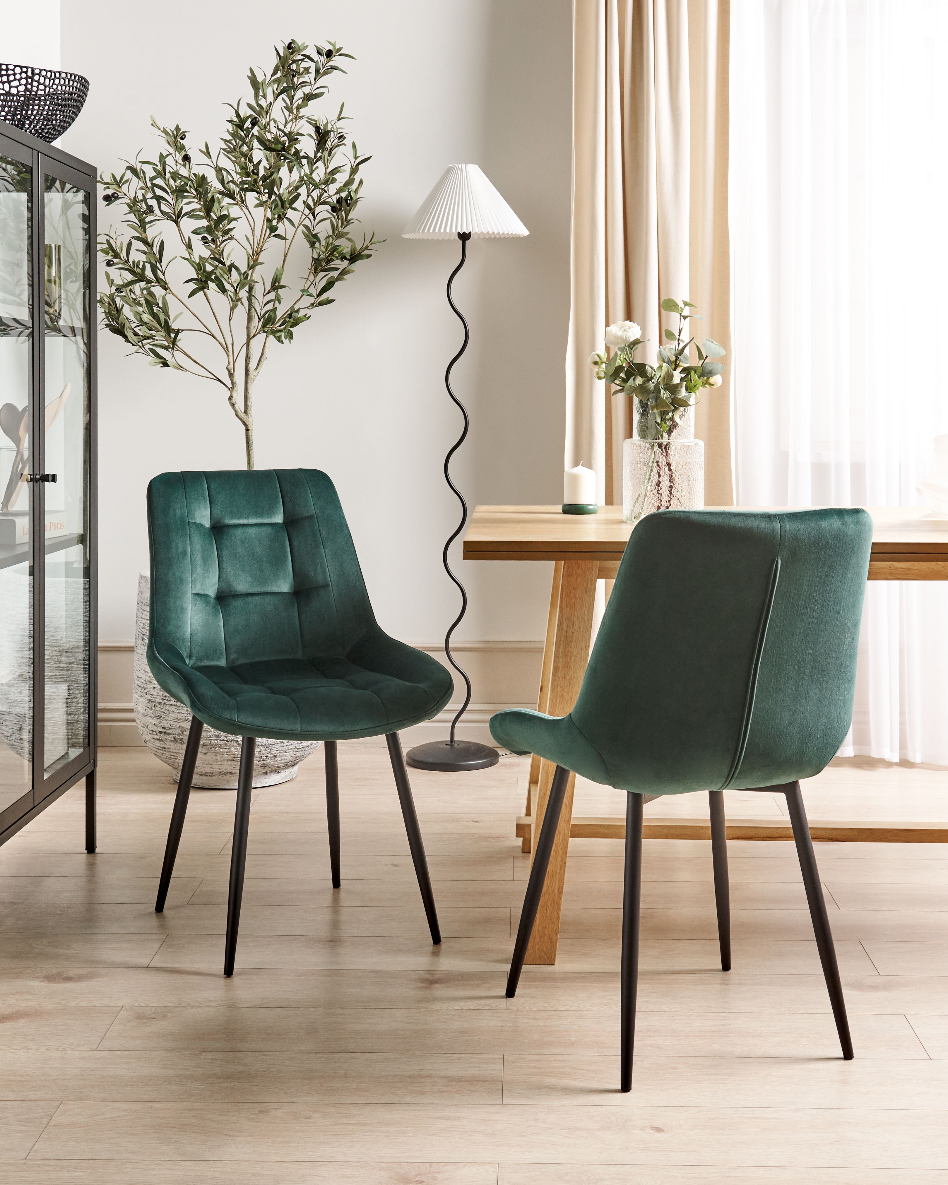 Set of 2 Dining Chairs MELROSE Velvet Dark Green