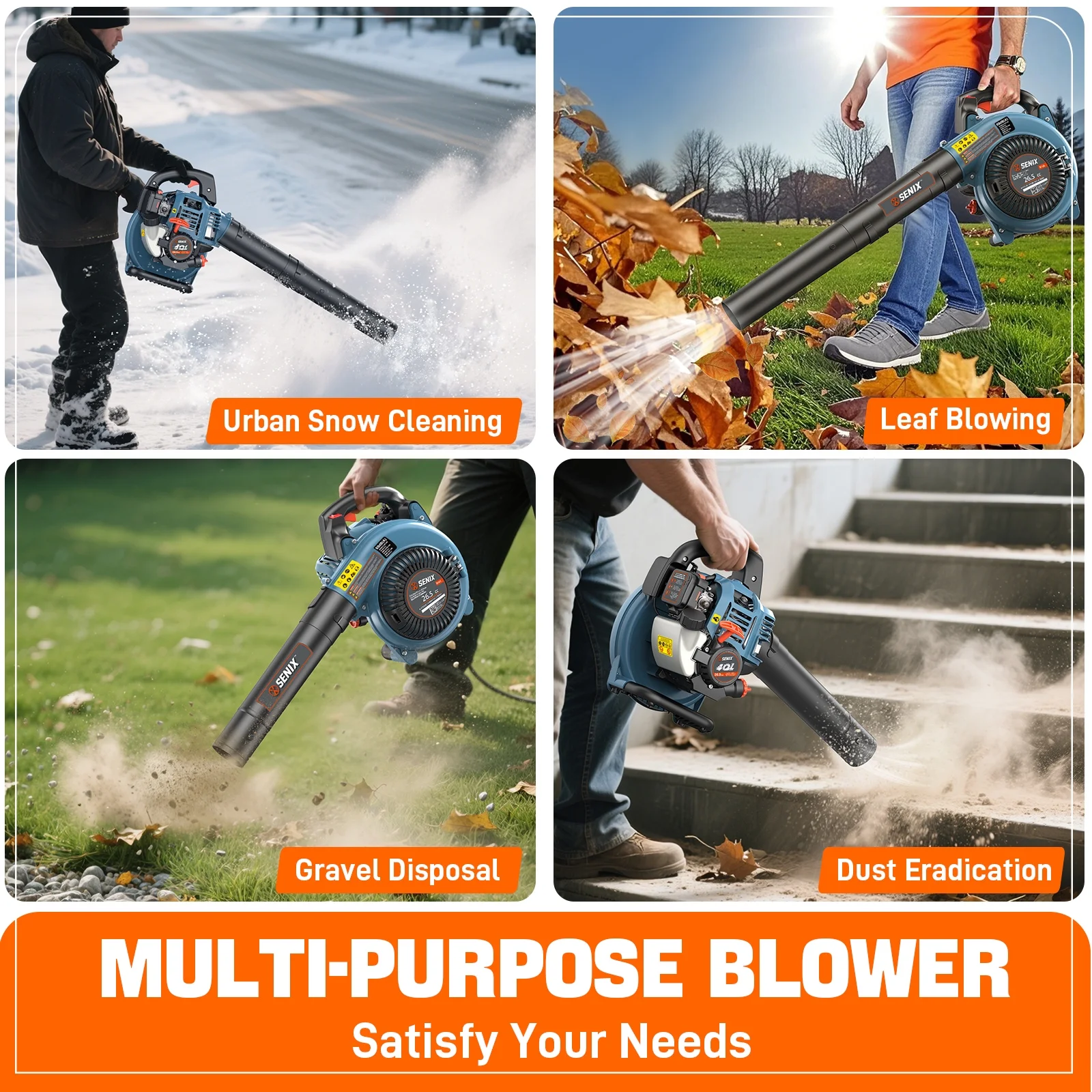 SENIX 4QL 26.5cc 4-Cycle Gas Powered Leaf Blower, 410 CFM/125 MPH, Dual-Grip Handle, Lightweight, BL4QL-L - Image 8