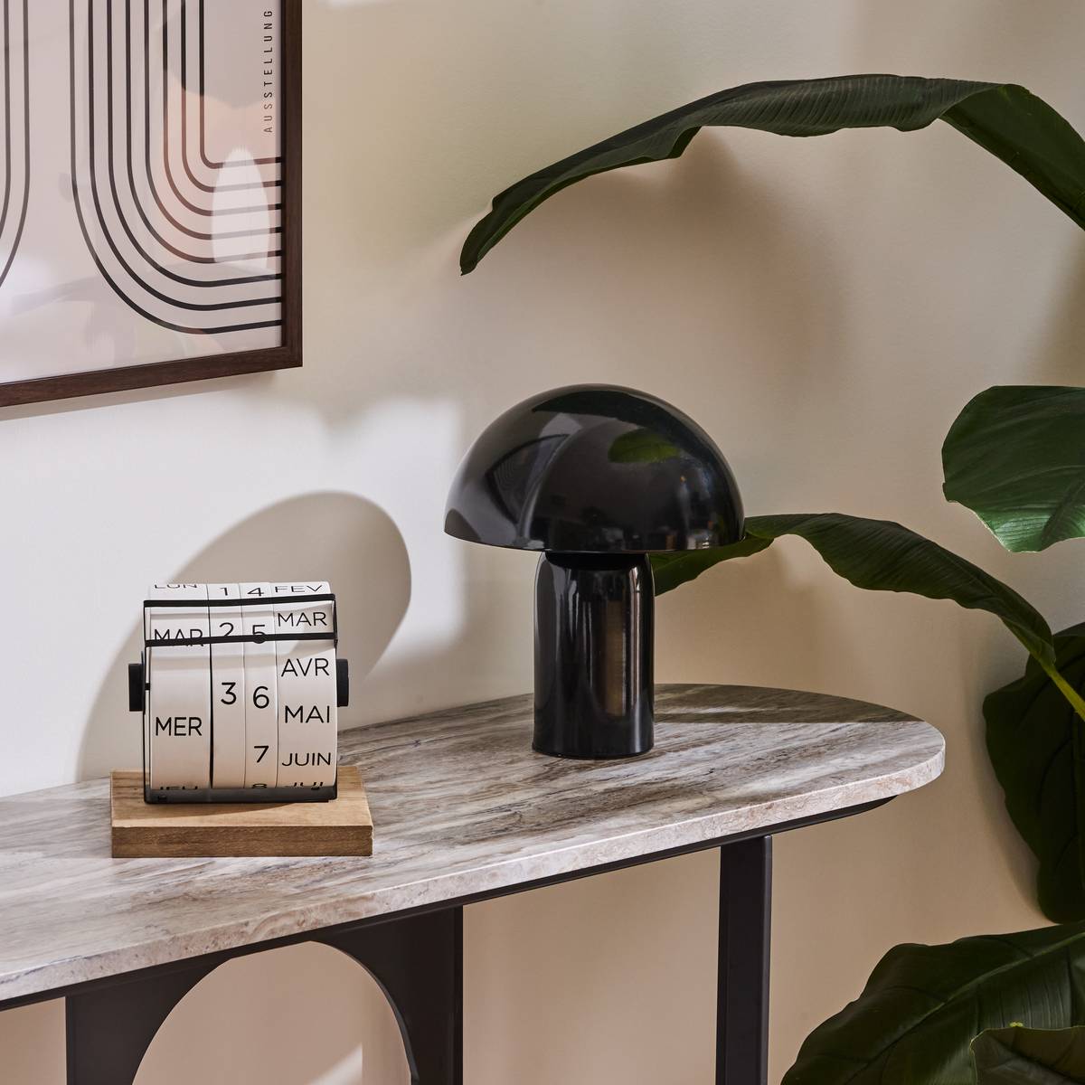 Mushroom Lamp Sector "Lito" Black, H.24.5 cm