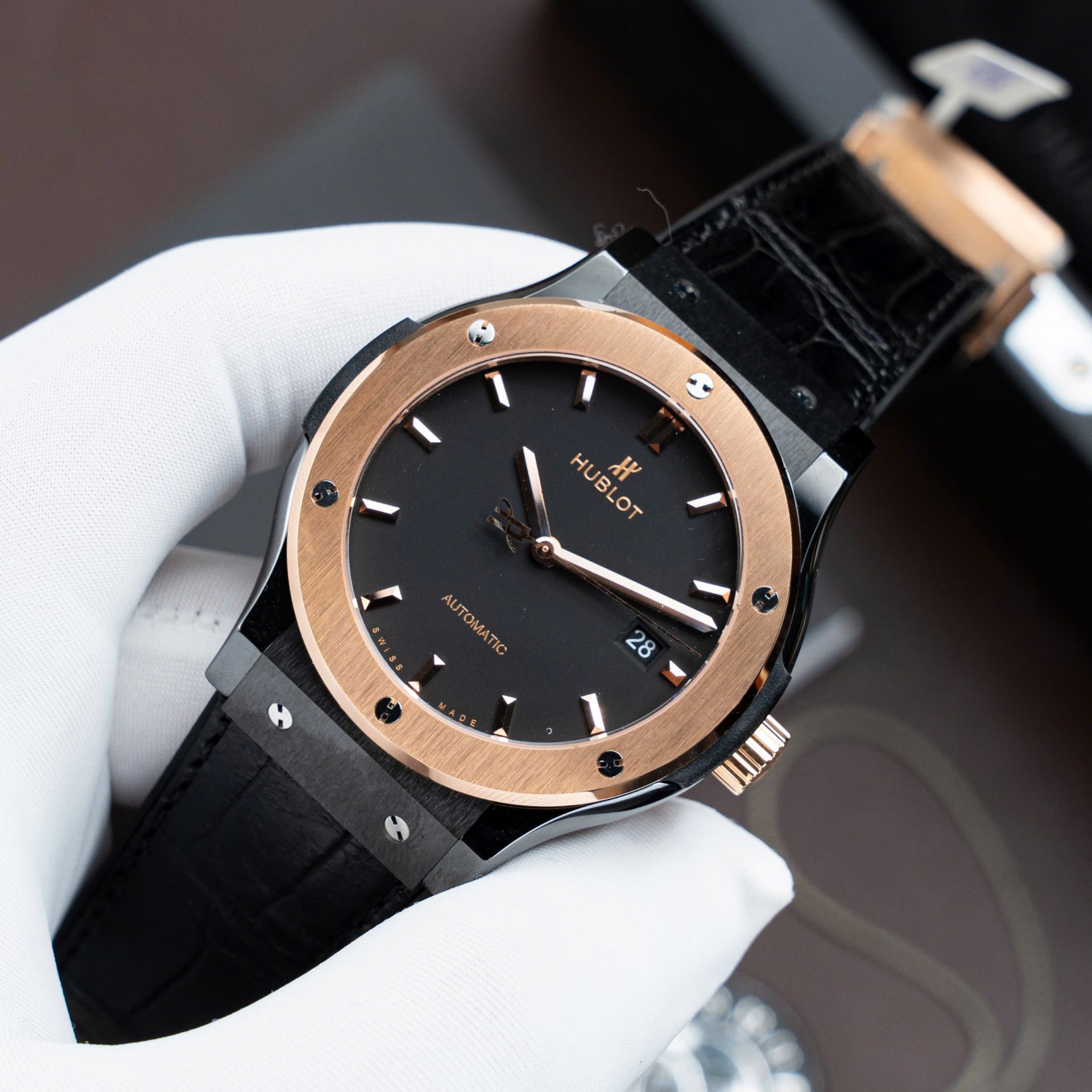 Hublot Classic Fusion Ceramic King Gold Replica Watch Movement SW300 Swiss Made 42mm - Elite Watch Atelier