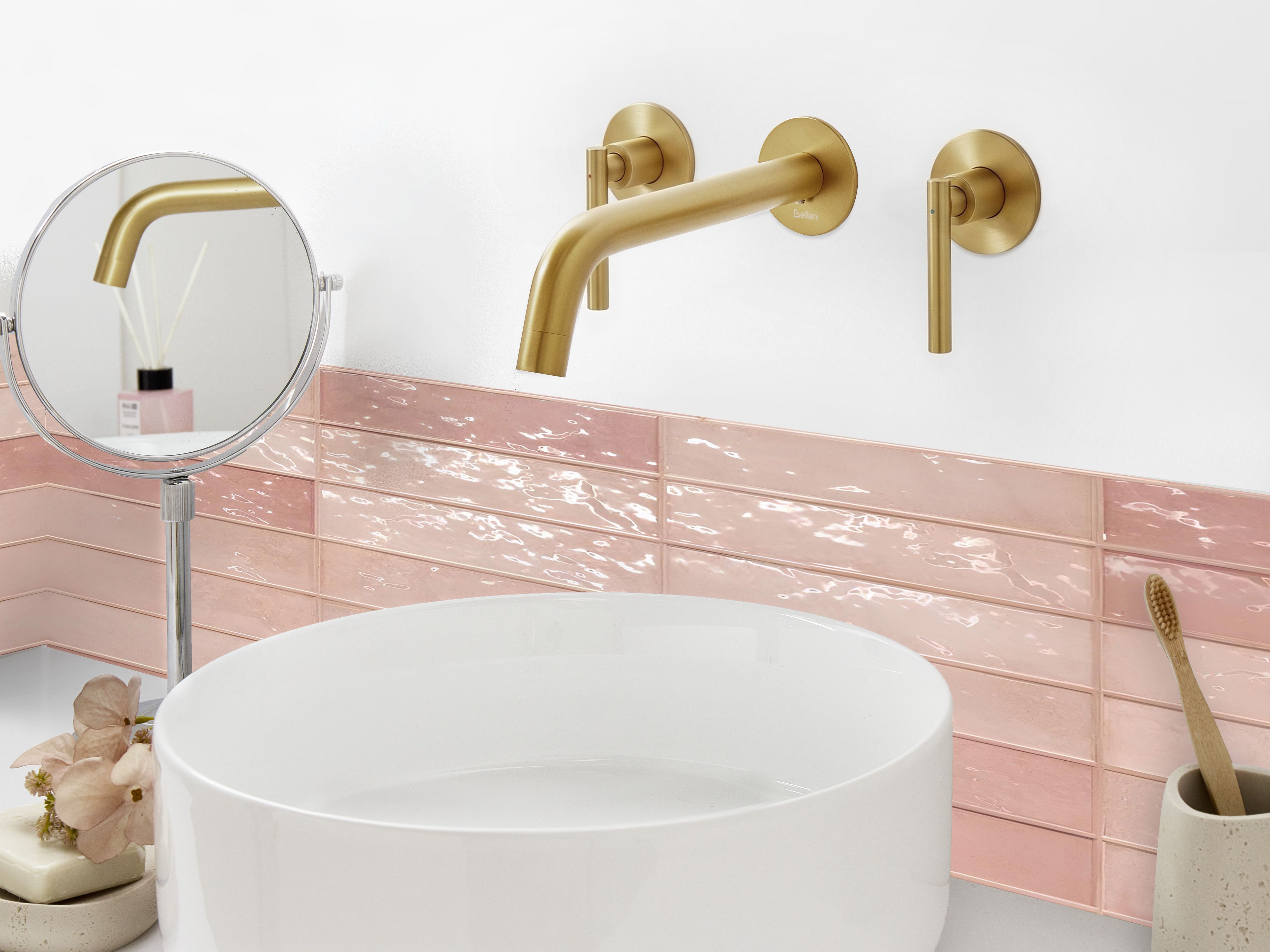 Wall Mounted Basin Mixer Tap ISHINCA Brass Gold