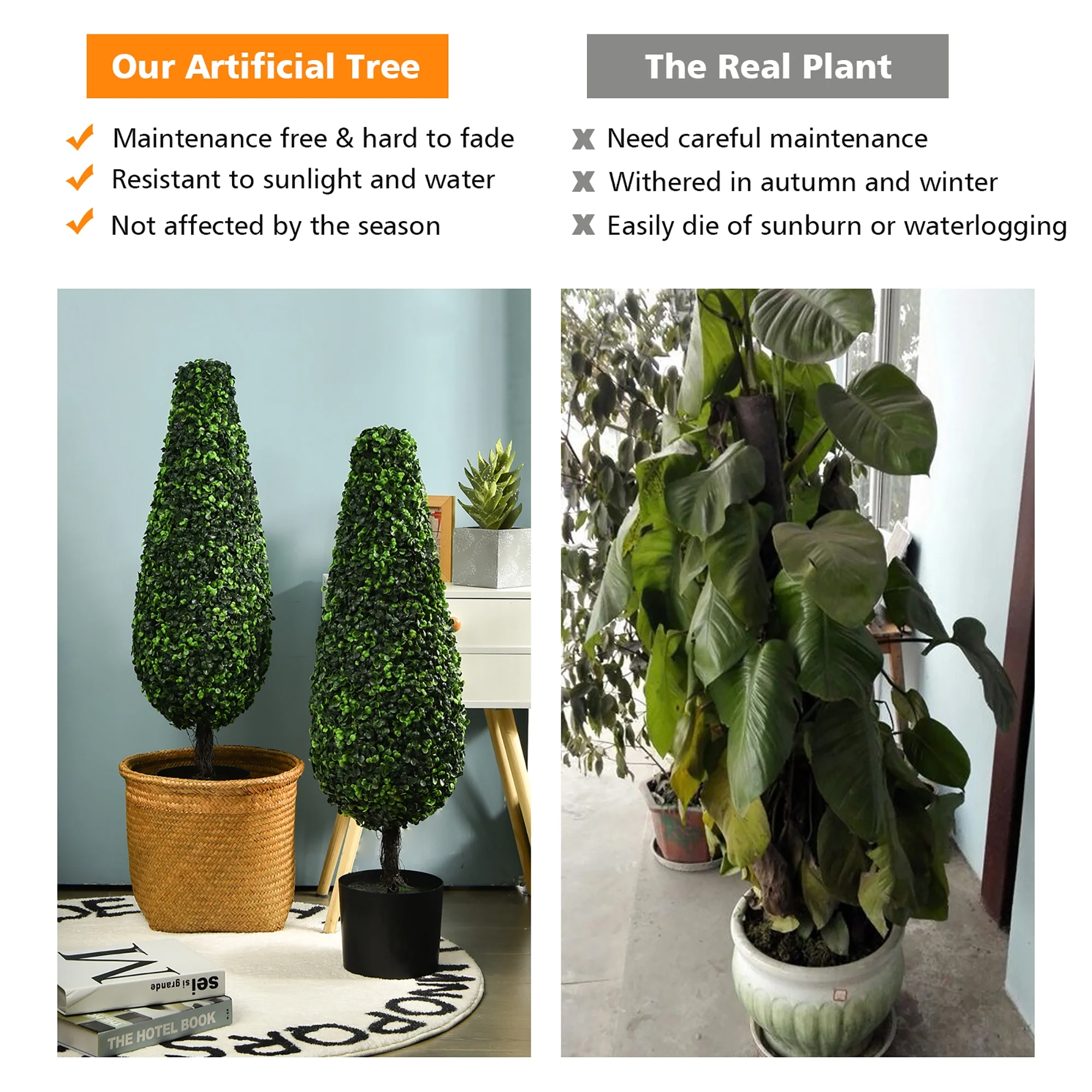 Costway 2 Pack 3FT Artificial Tower Topiary Tree UV Resistant Indoor Outdoor - Image 7