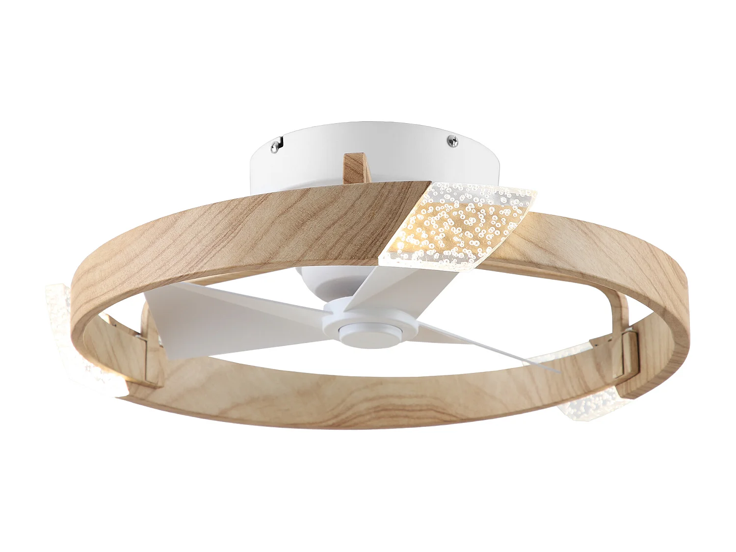 Parrot Uncle Ventilateur de plafond 50 cm avec finition blanc et imitation bois, éclairage LED intégré