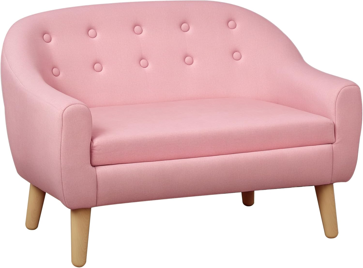 Qaba 2-Seat Kids Sofa, Toddler Sofa Couch, Linen-Like Fabric and Wooden Frame Sofa Chair for Ages 3-7, 11
