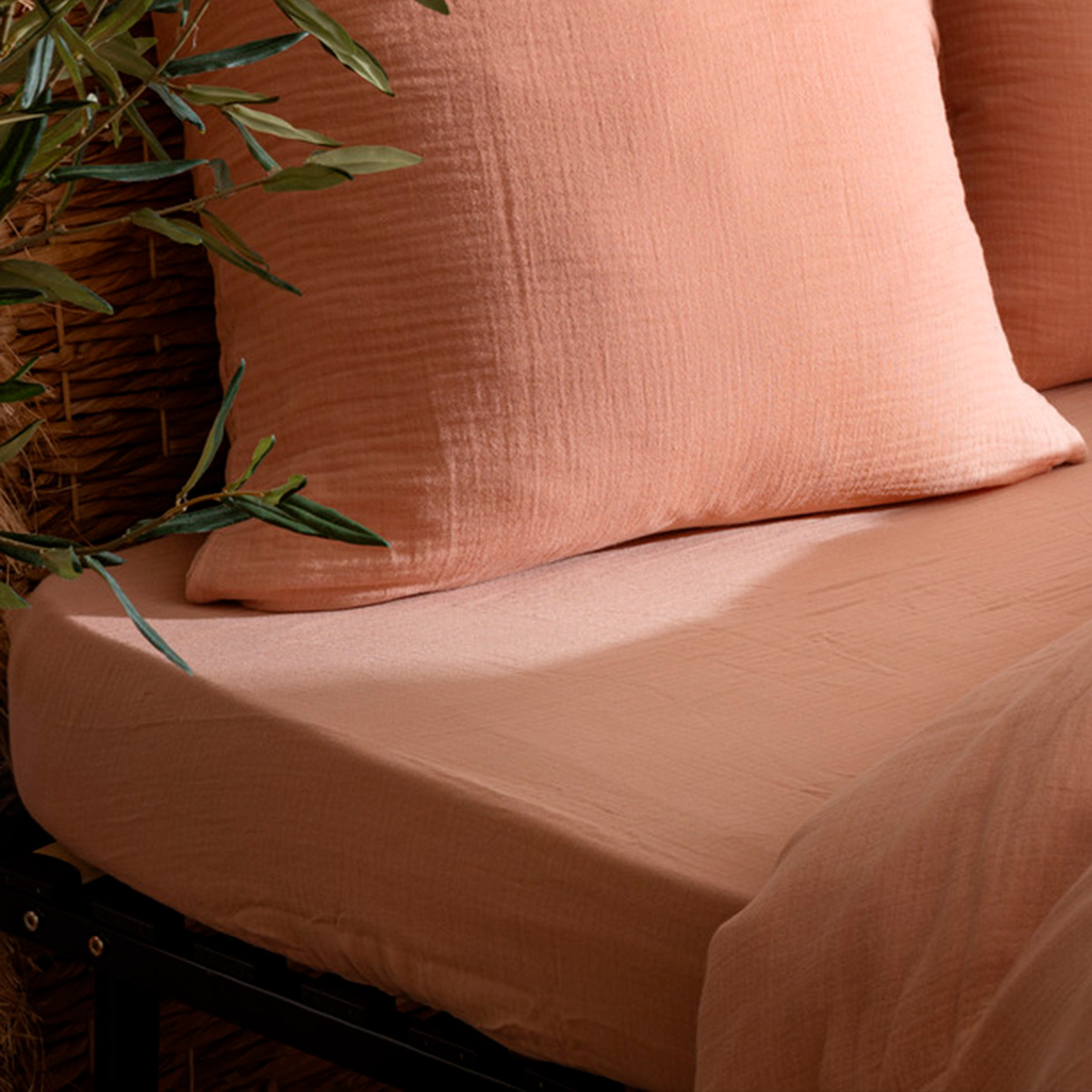 Fitted sheet "Flora" Cotton Gauze, Rose, 140x190 cm