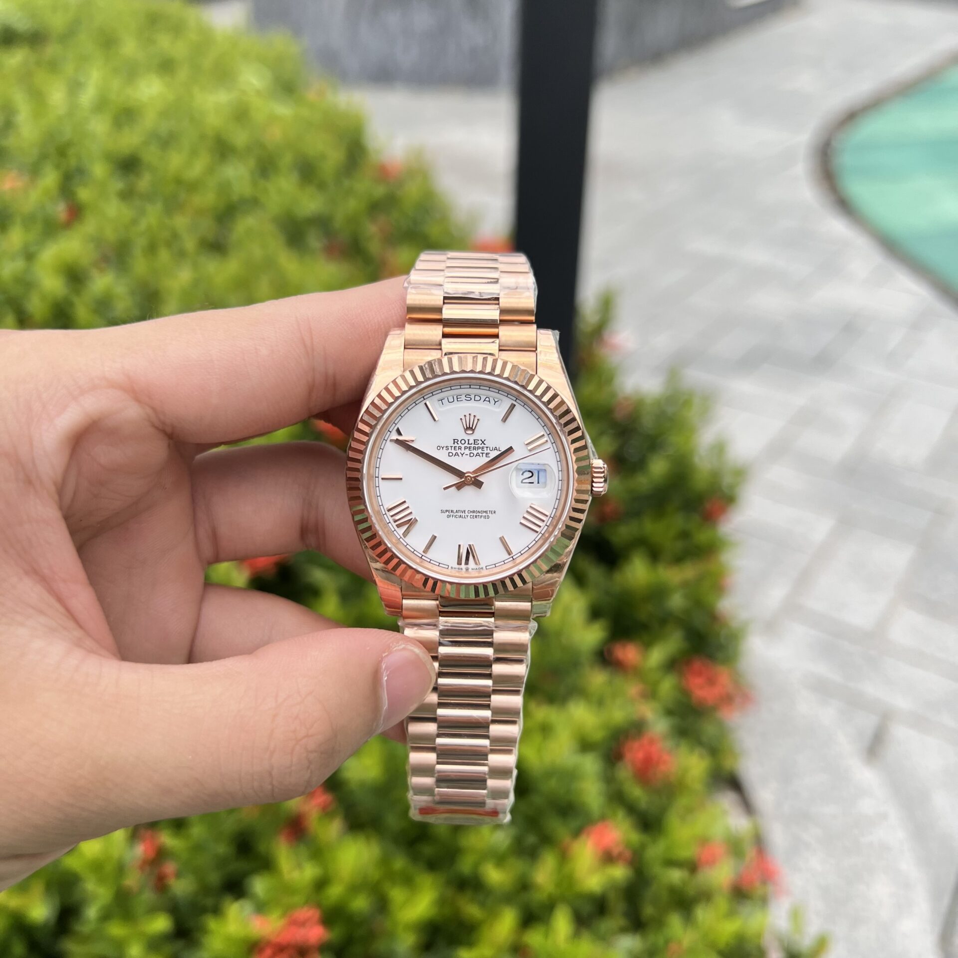 Rolex Day-Date Rose Gold Best Replica Watch White Dial 40mm - Top club