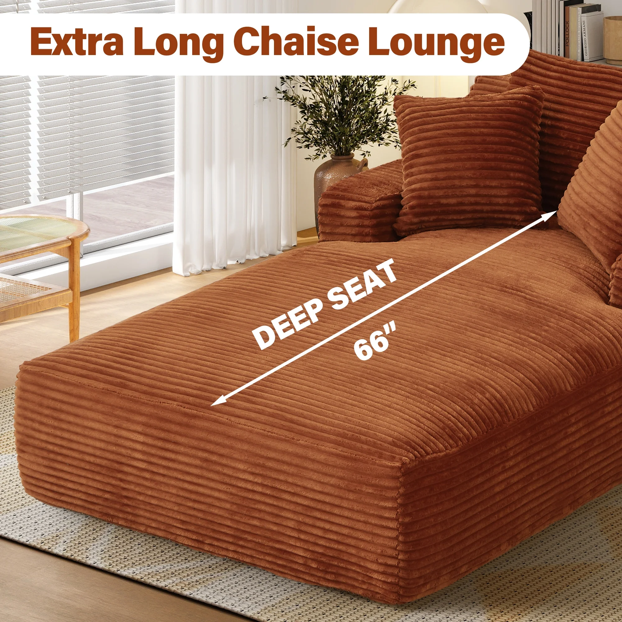 Aukfa 78.7" Extra Long Chaise Lounge Sofa, Oversized Upholstered Couch with 3 Pillows for Indoor Living Room/Bedroom,Orange - Image 6