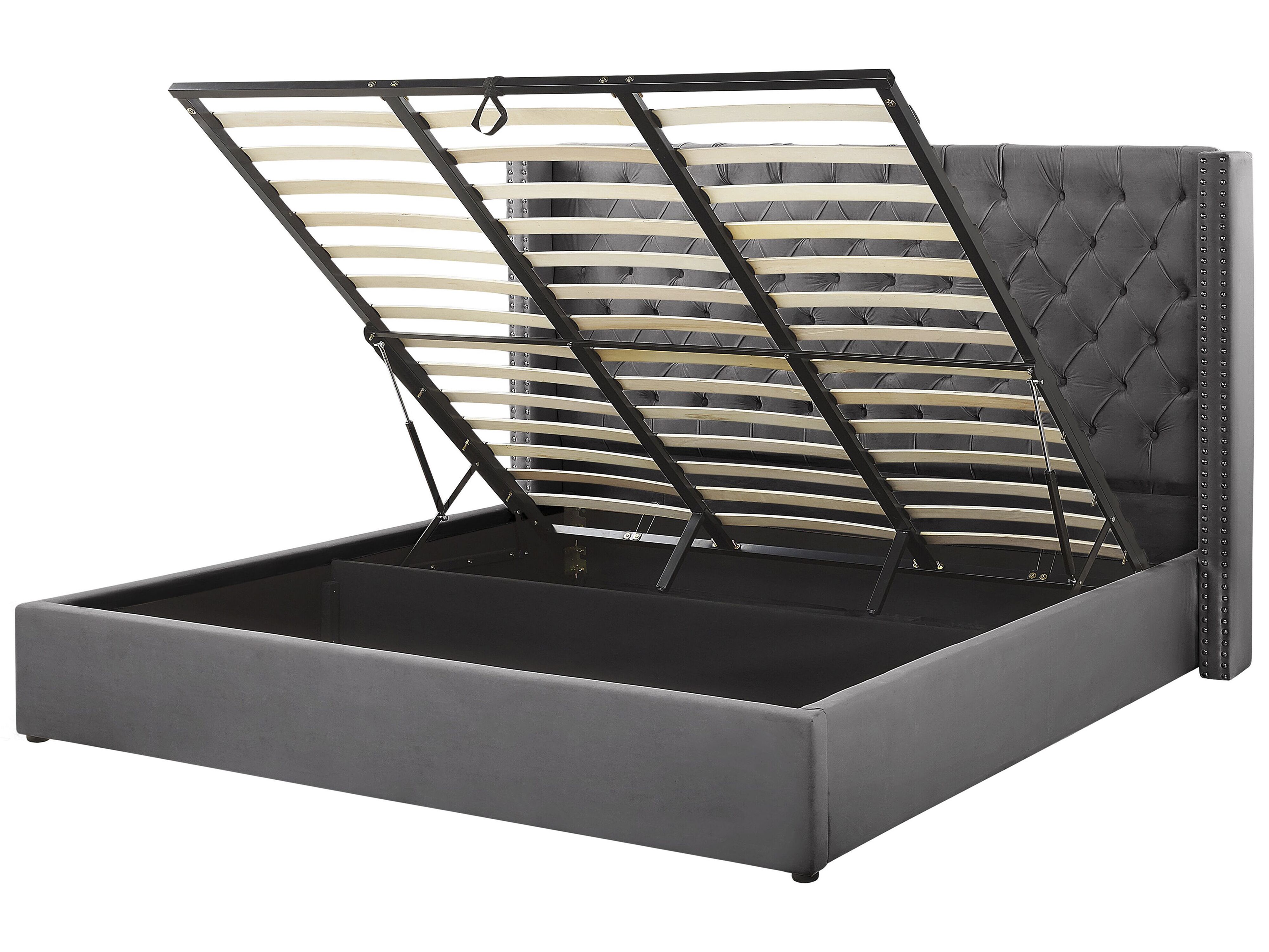 Ottoman Bed Velvet LUBBON 180 x 200 cm (EU Super King) Grey