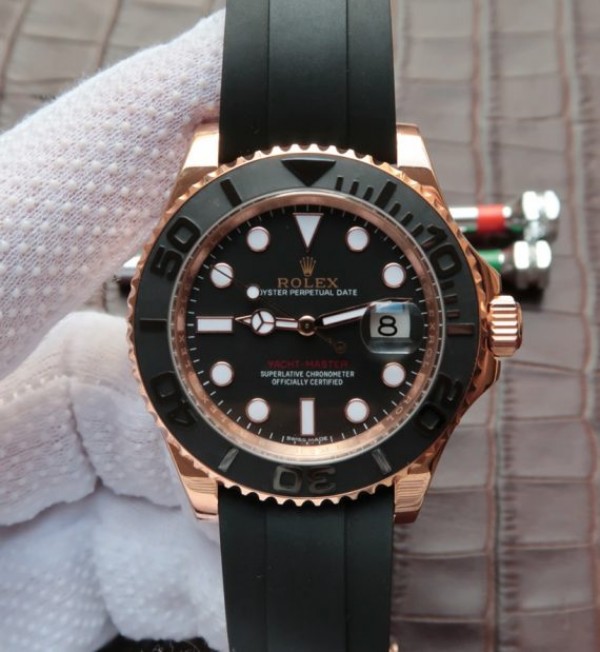 Replica Rolex Yacht-Master 116655 Noob Black Ceramic Bezel Rubber Strap A2836 - Elite Watch Atelier