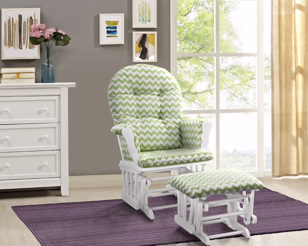 Angel Line Windsor Glider and Ottoman, Natural Finish with Gray Cushions - Image 17